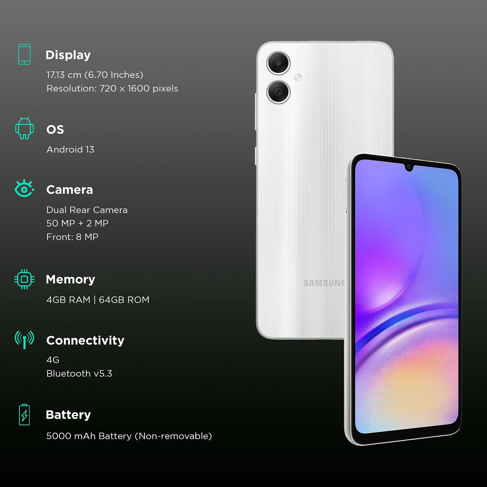 SAMSUNG Galaxy A05 (4GB RAM, 64GB, Silver) SAMSUNG Galaxy A05 (4GB RAM, 64GB, Silver)_3