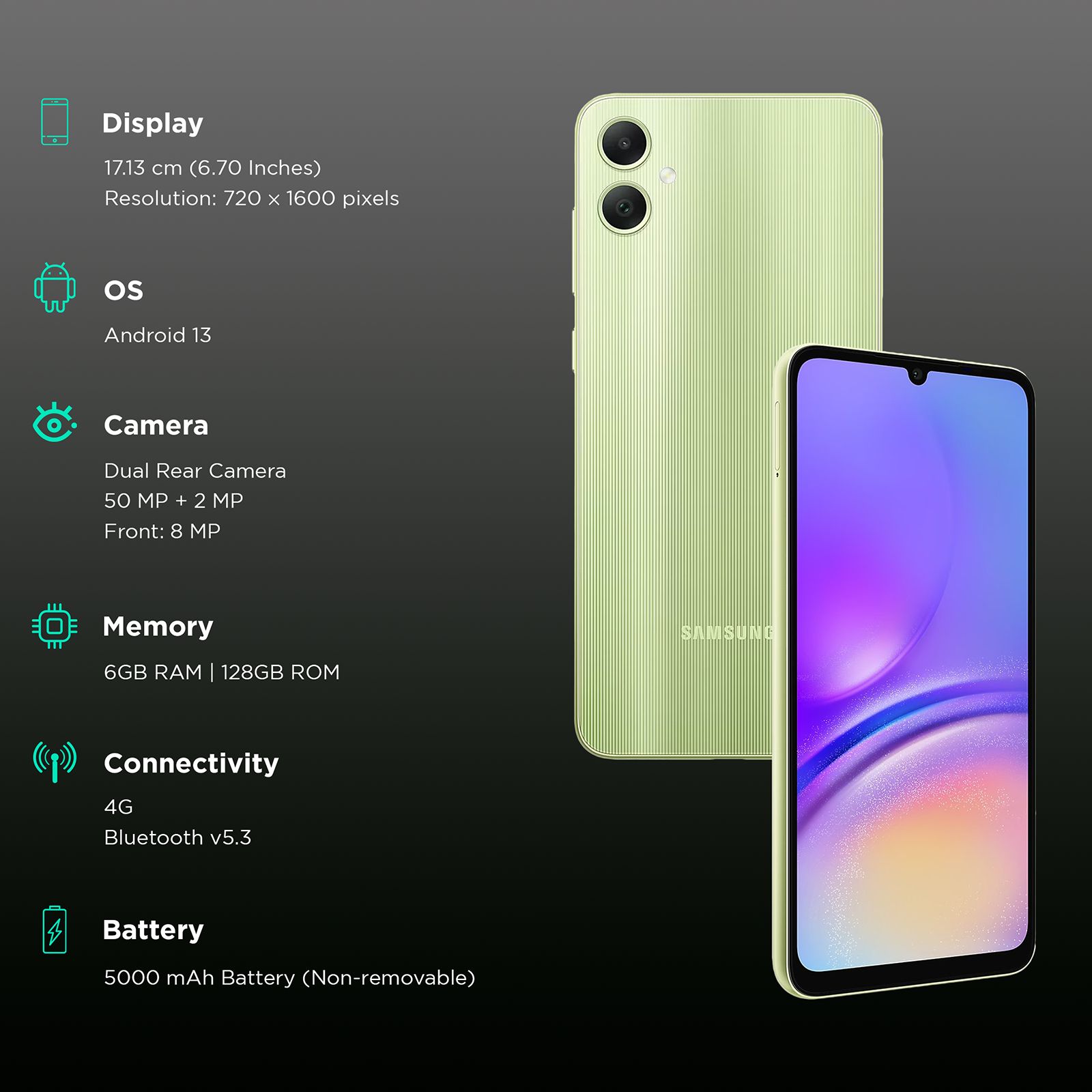 SAMSUNG Galaxy A05 (6GB RAM, 128GB, Light Green)_3