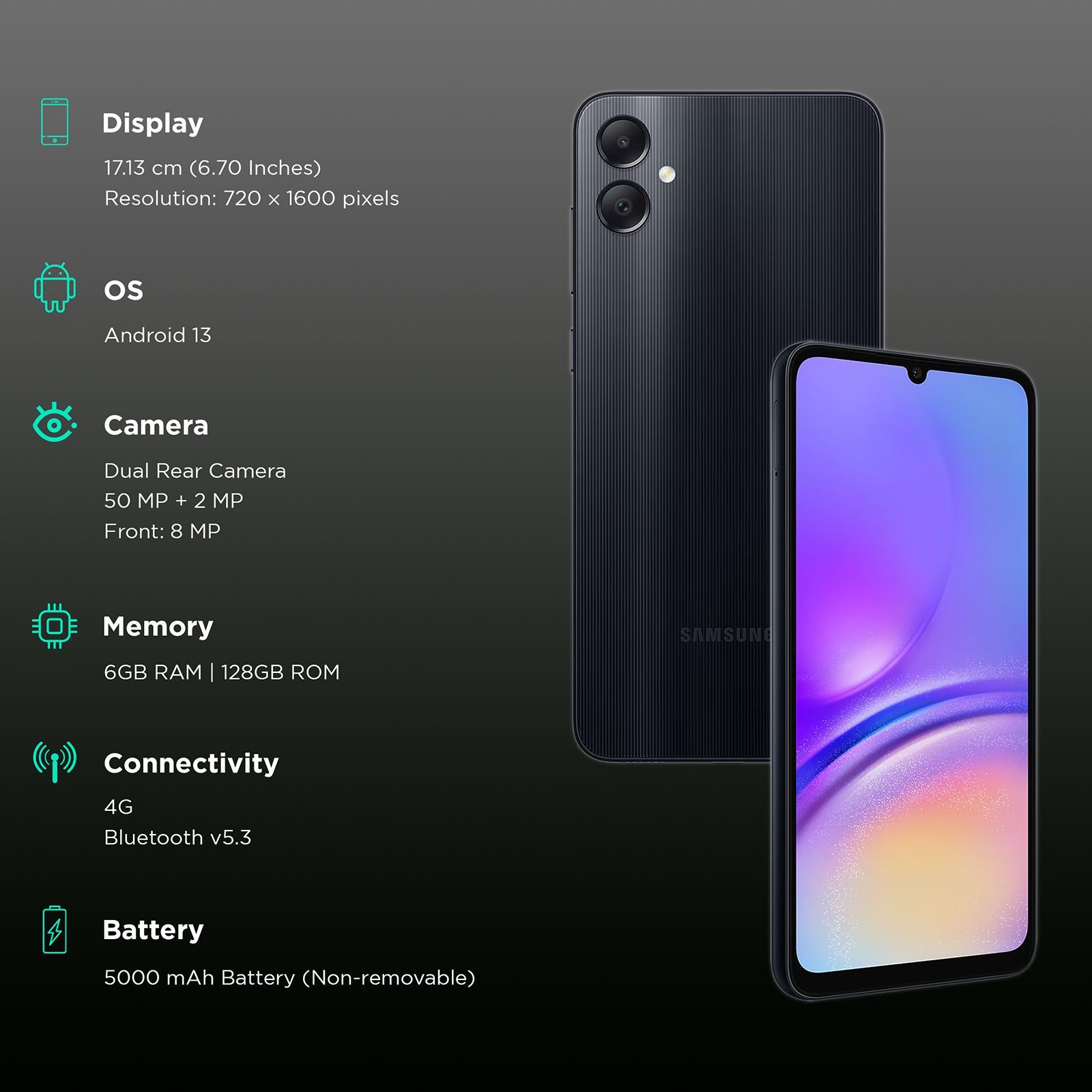 SAMSUNG Galaxy A05 (6GB RAM, 128GB, Black)_3