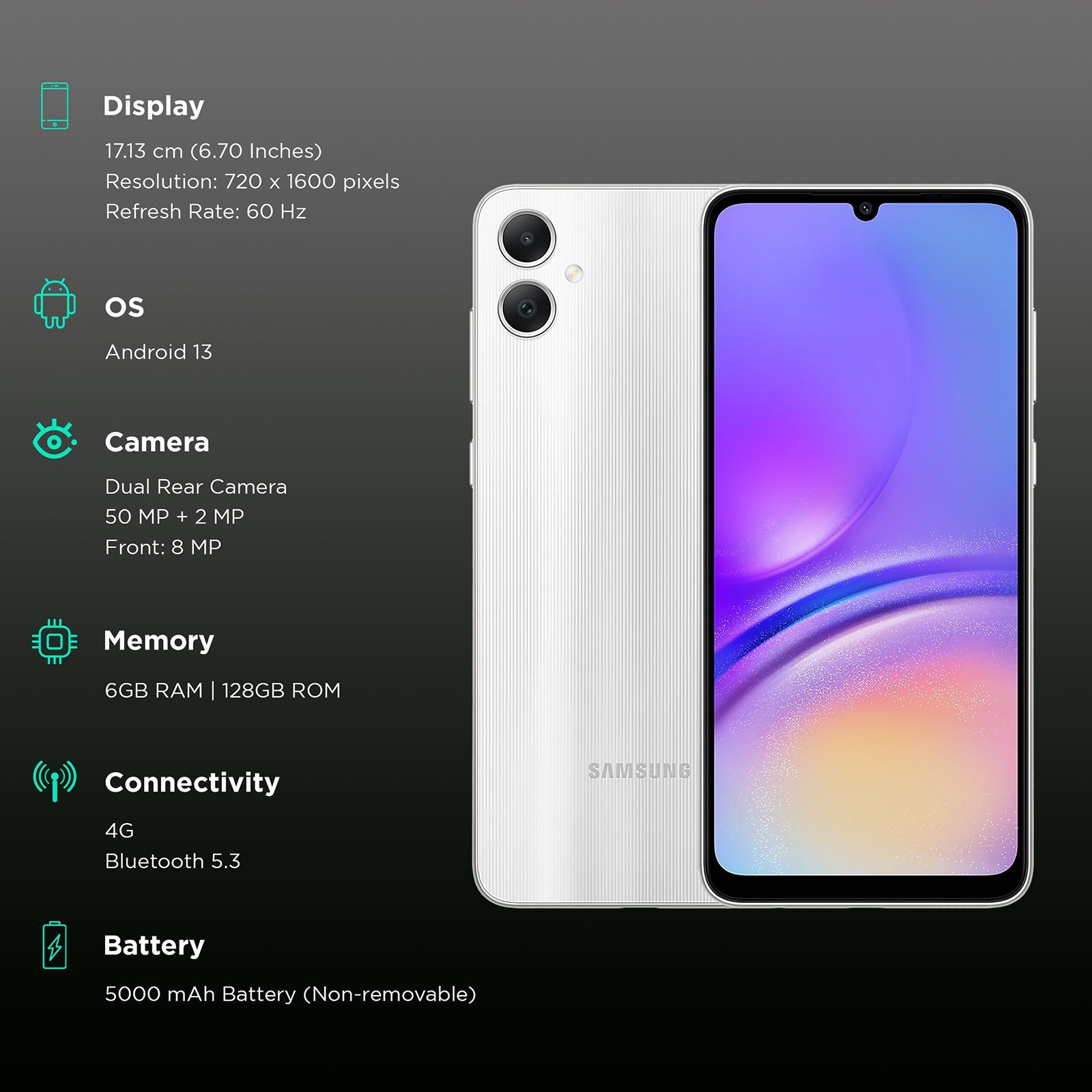 SAMSUNG Galaxy A05 (6GB RAM, 128GB, Silver)_3