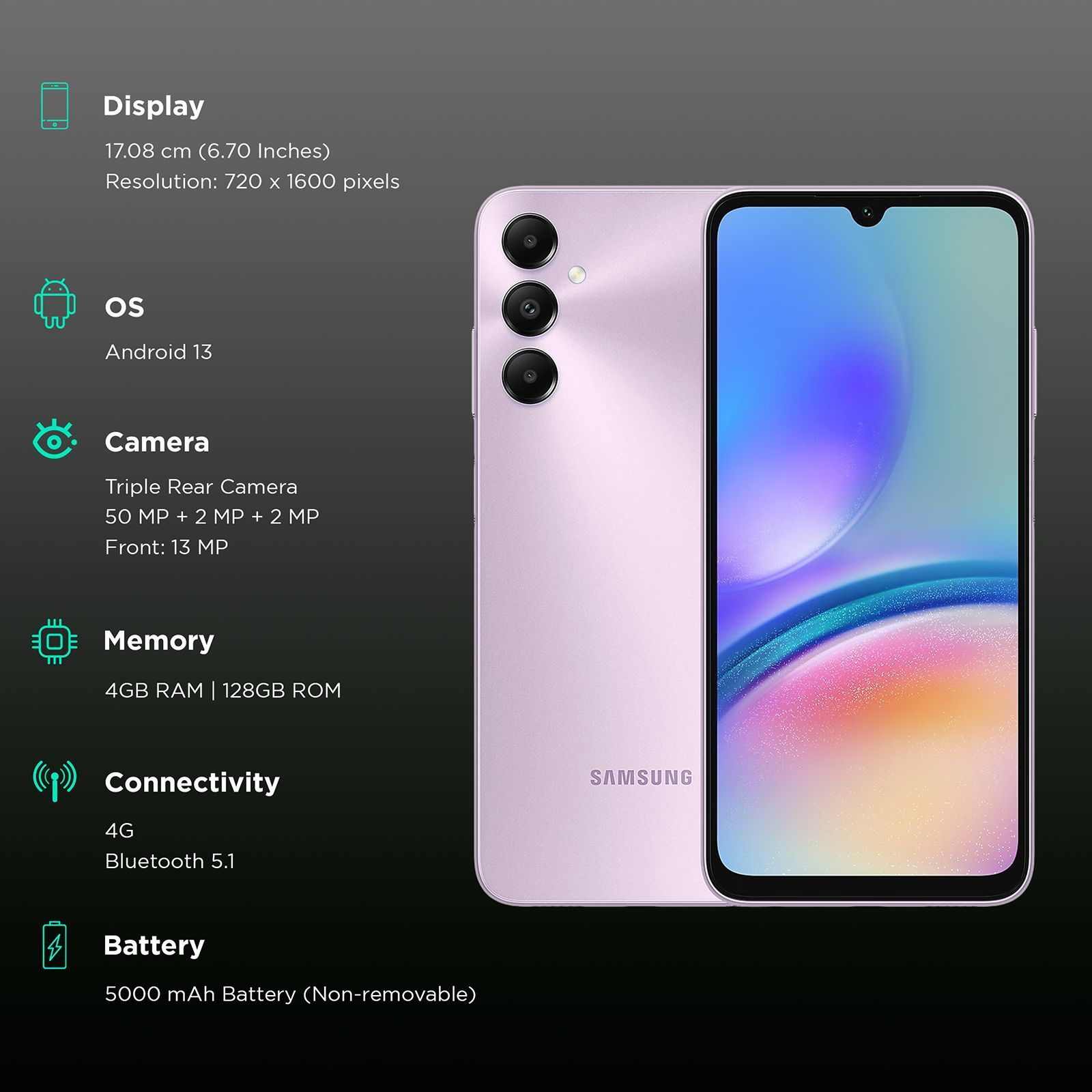 SAMSUNG Galaxy A05s (4GB RAM, 128GB, Light Violet) SAMSUNG Galaxy A05s (4GB RAM, 128GB, Light Violet)_3