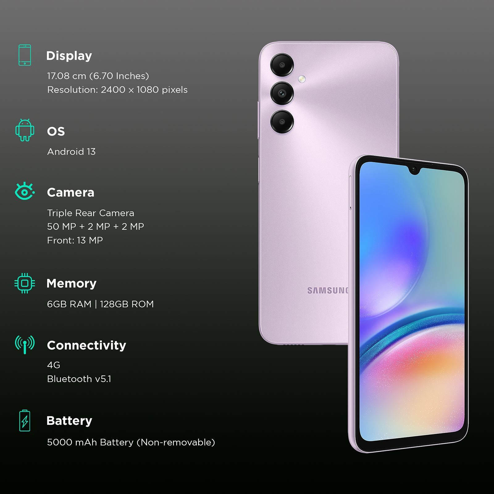 SAMSUNG Galaxy A05s (6GB RAM, 128GB, Light Violet)_3