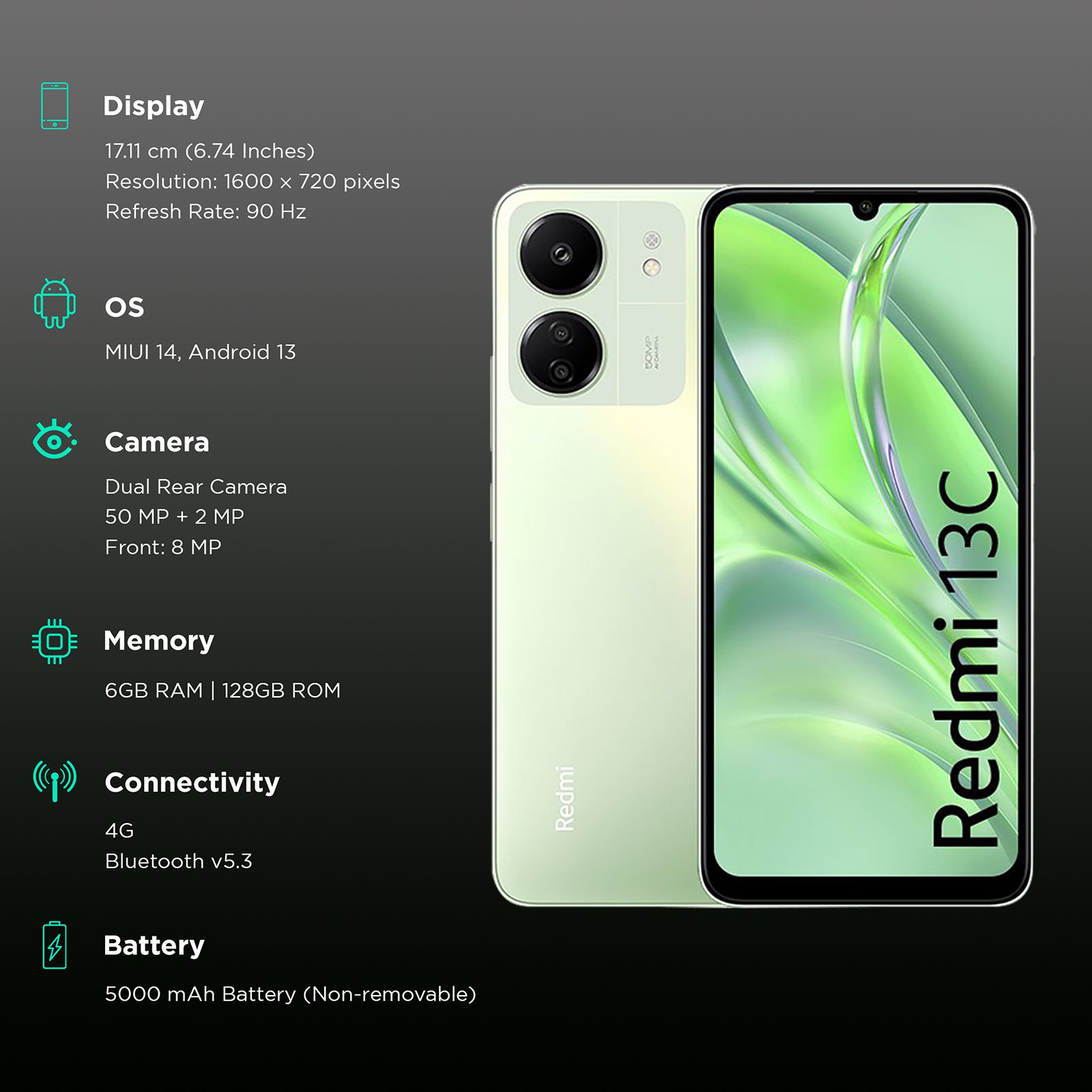 Redmi 13C (6GB RAM, 128GB, Starshine Green)_3