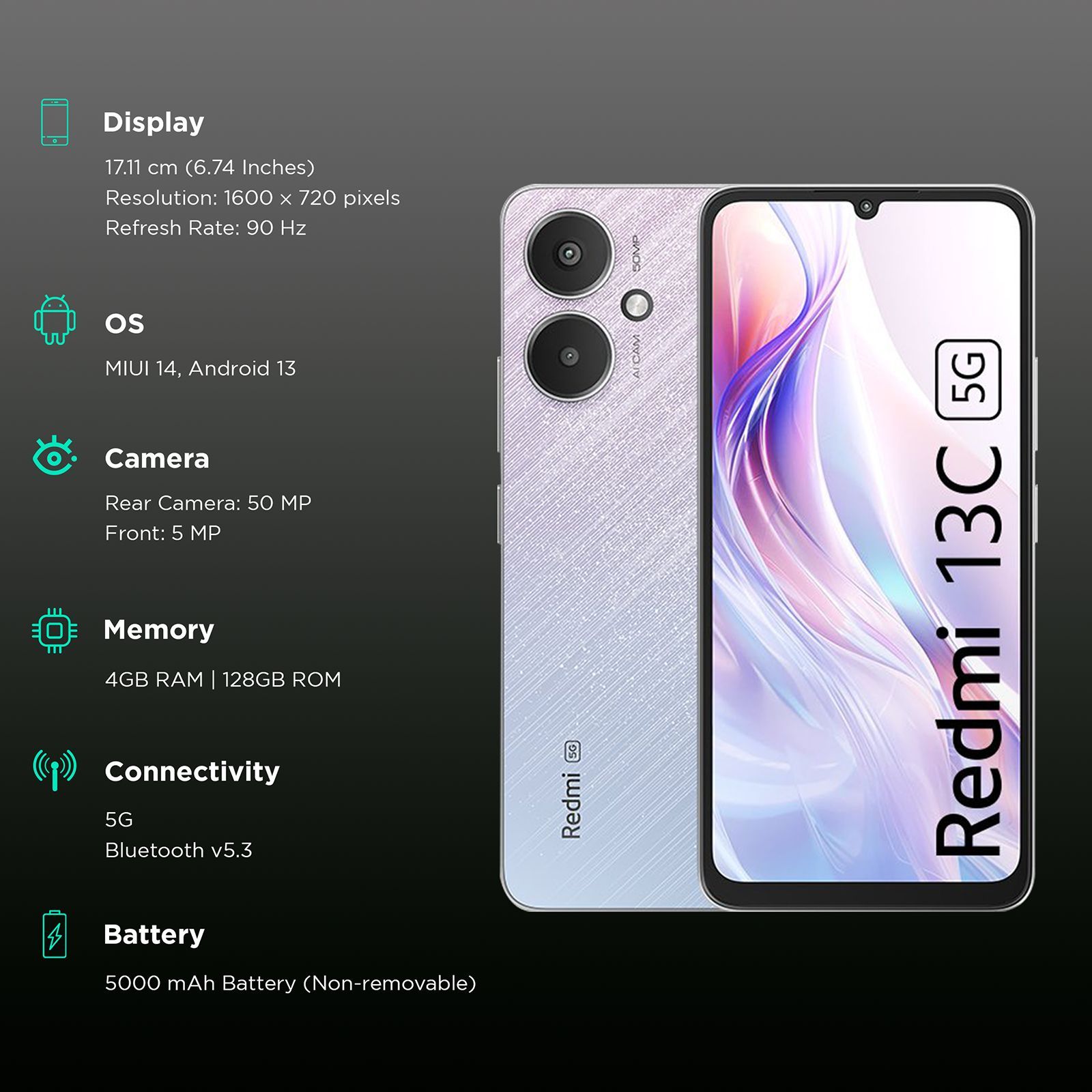 Redmi 13C 5G (4GB RAM, 128GB, Startrail Silver)_3