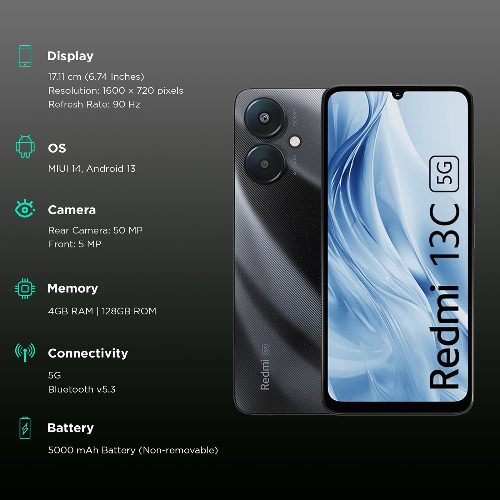 Redmi 13C 5G (4GB RAM, 128GB, Starlight Black)_3