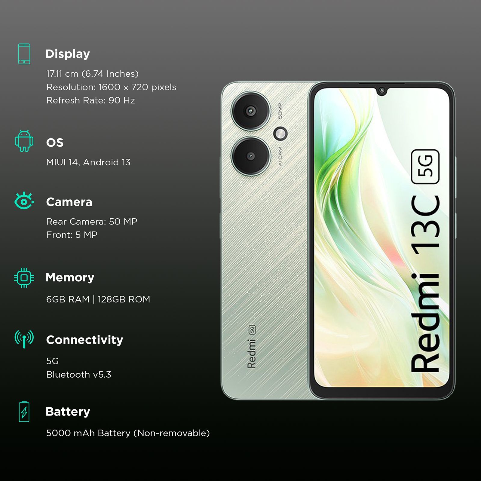 Redmi 13C 5G (6GB RAM, 128GB, Startrail Green) Redmi 13C 5G (6GB RAM, 128GB, Startrail Green)_3