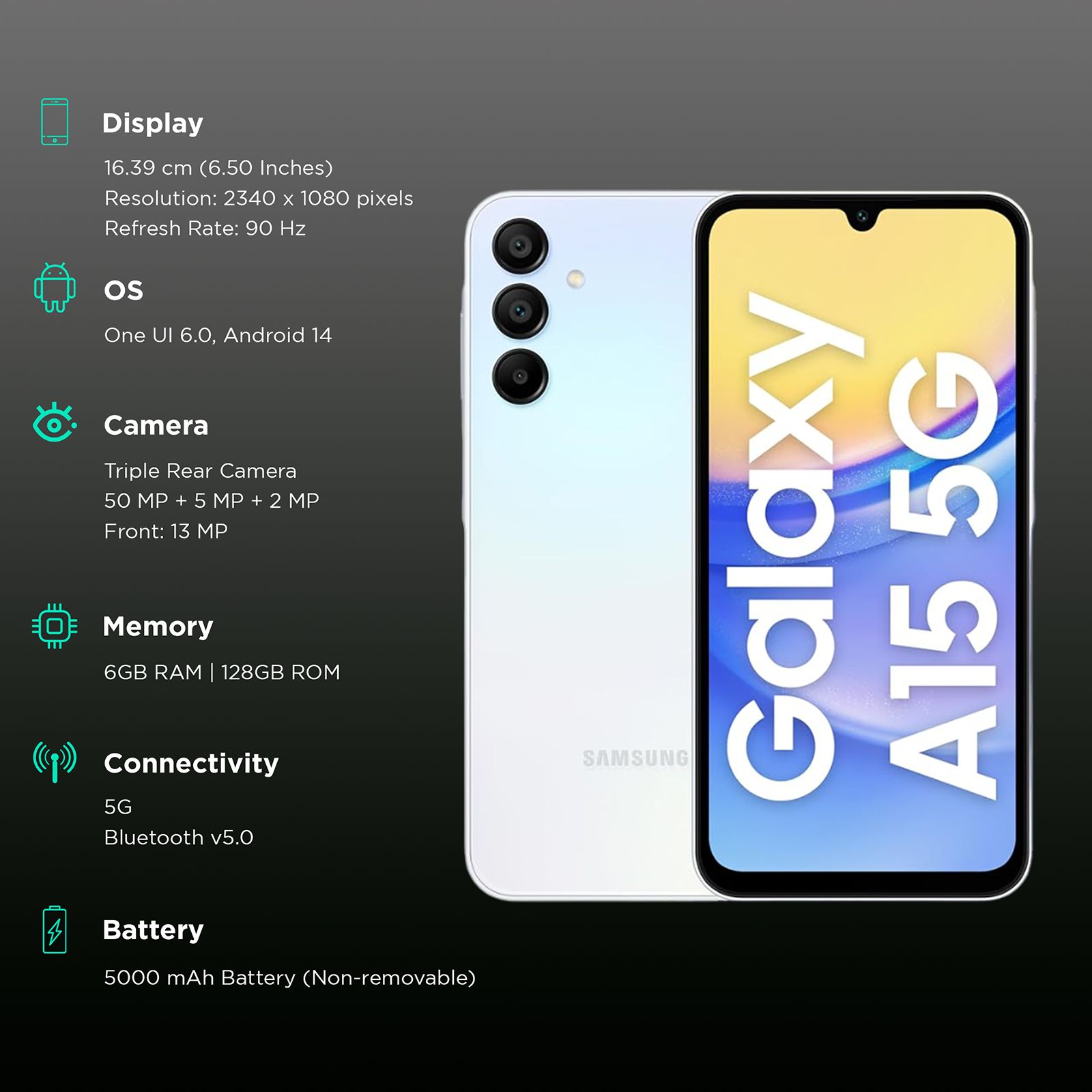 SAMSUNG Galaxy A15 5G (6GB RAM, 128GB, Light Blue)_3