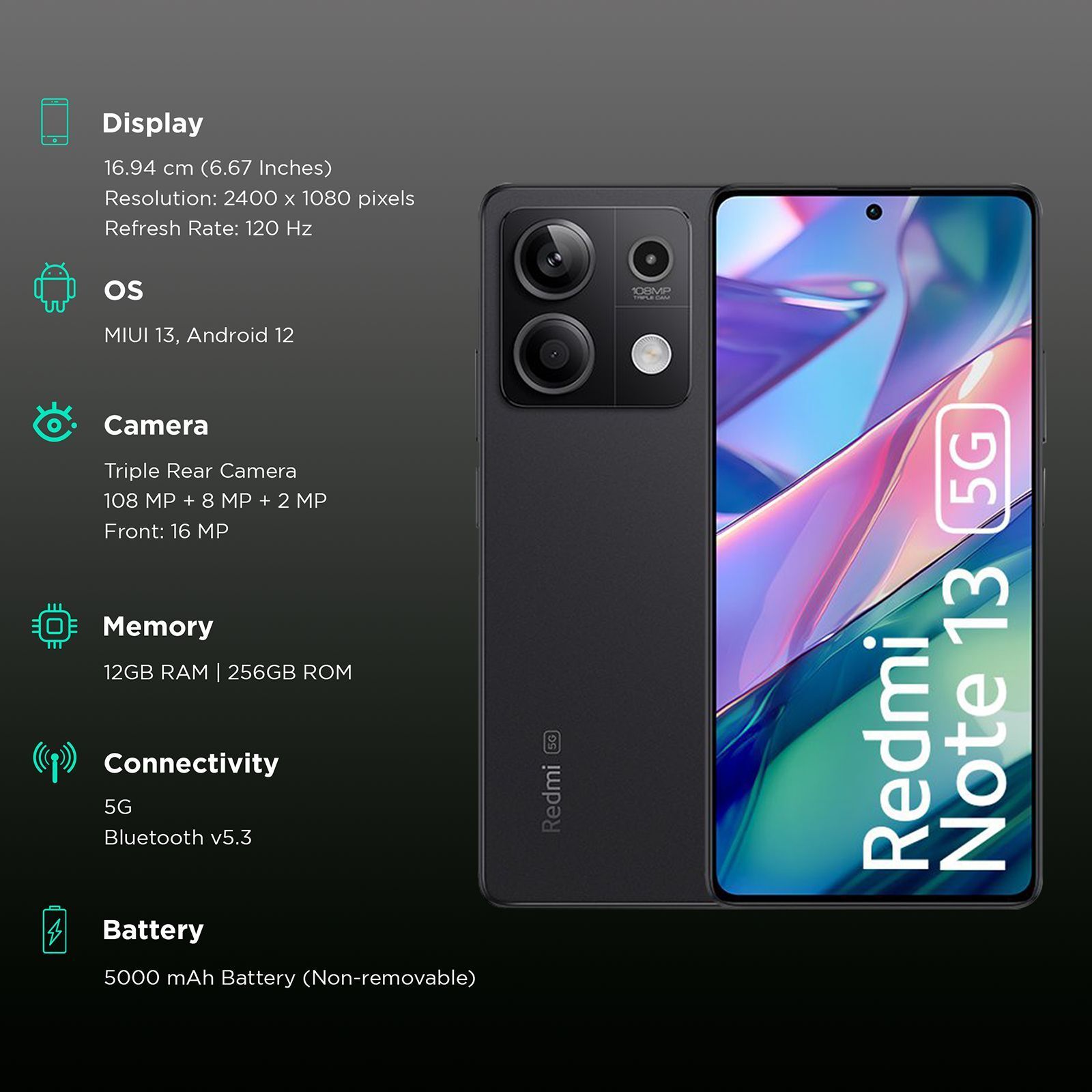 Redmi Note 13 5G (12GB RAM, 256GB, Stealth Black)_3