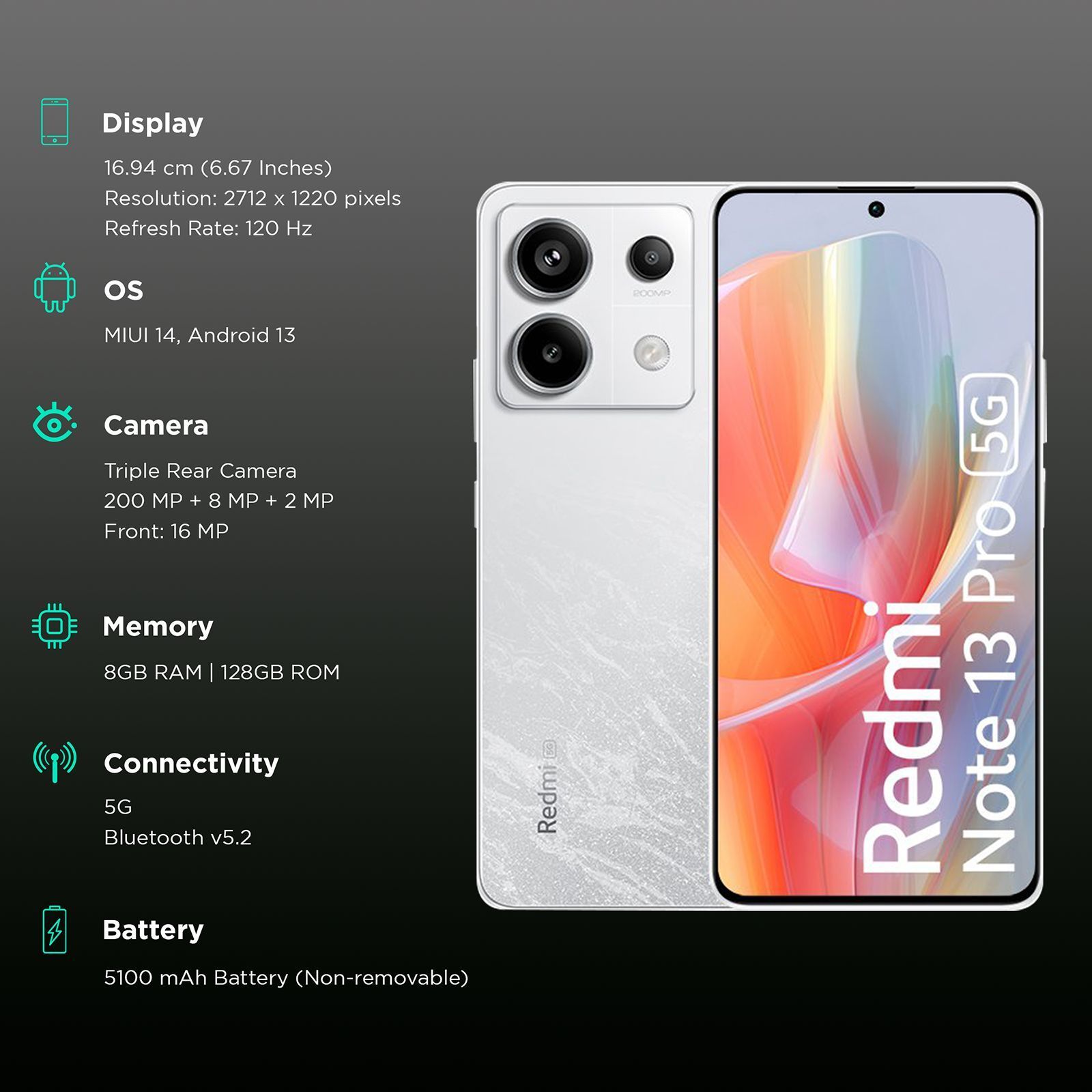 Redmi Note 13 Pro 5G (8GB RAM, 128GB, Arctic White) Redmi Note 13 Pro 5G (8GB RAM, 128GB, Arctic White)_3