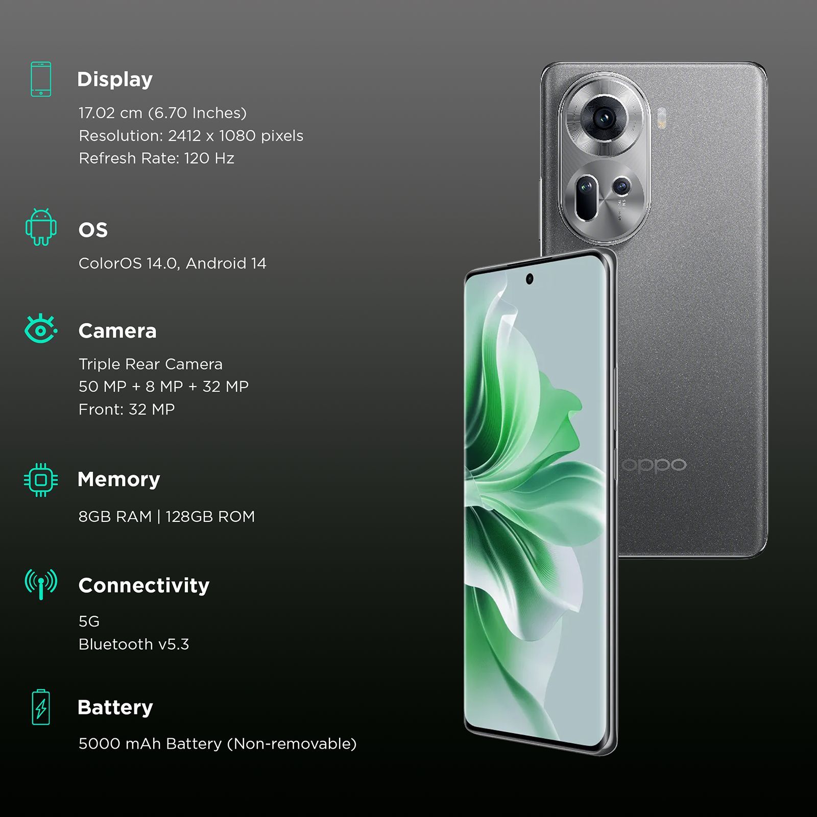 oppo Reno11 5G (8GB RAM, 128GB, Rock Grey) oppo Reno11 5G (8GB RAM, 128GB, Rock Grey)_3