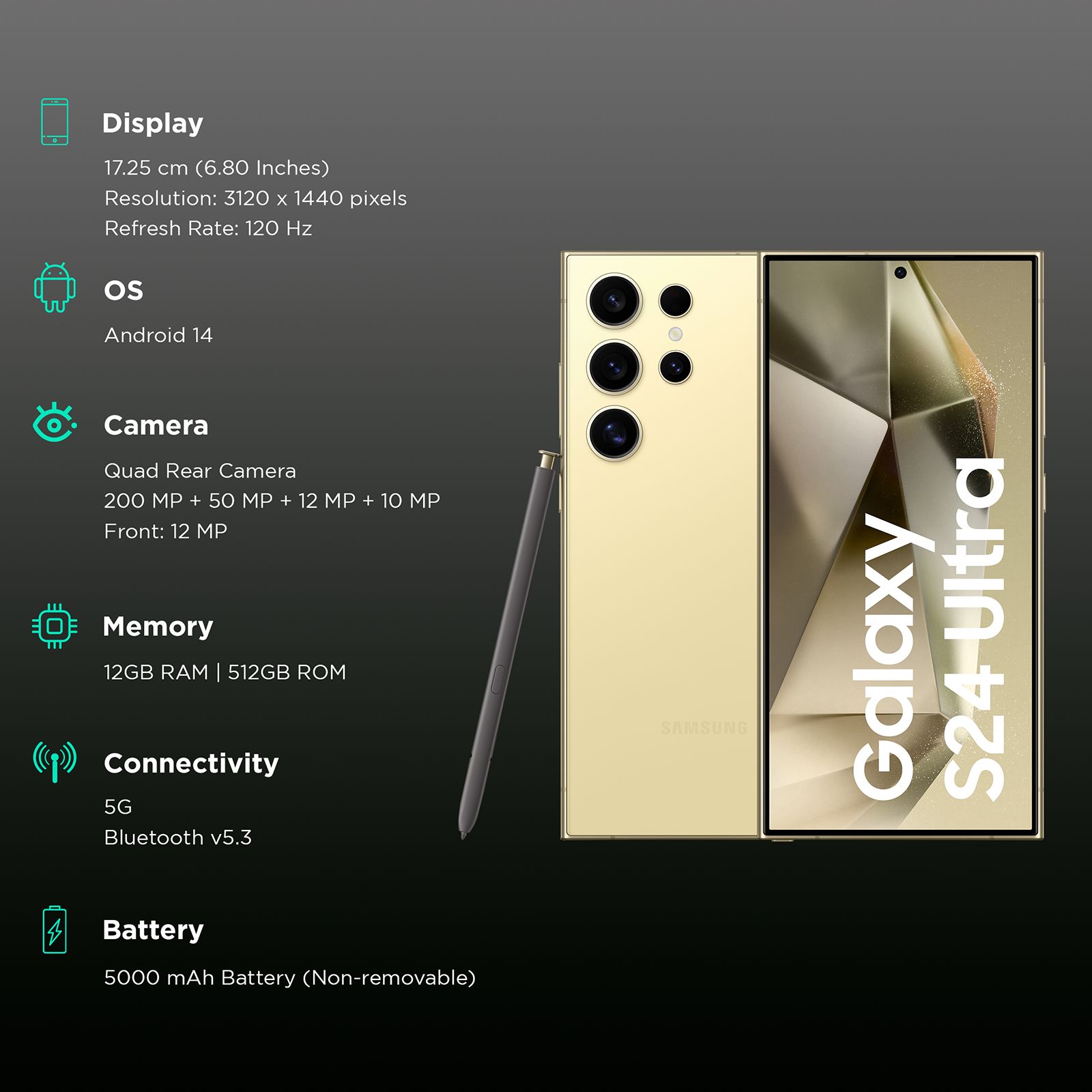 SAMSUNG Galaxy S24 Ultra 5G (12GB RAM, 512GB, Titanium Yellow)_3