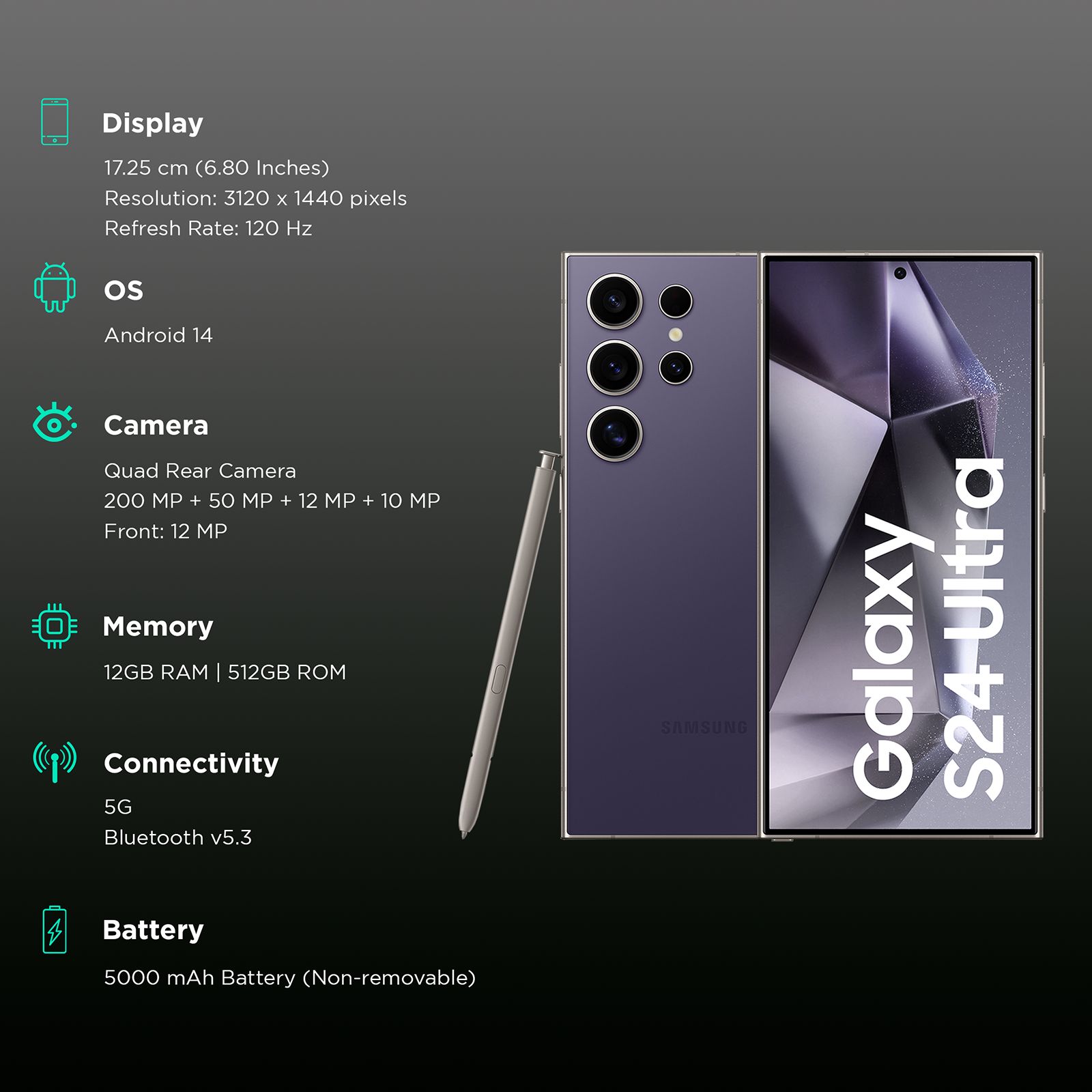 SAMSUNG Galaxy S24 Ultra 5G (12GB RAM, 512GB, Titanium Violet) SAMSUNG Galaxy S24 Ultra 5G (12GB RAM, 512GB, Titanium Violet)_3