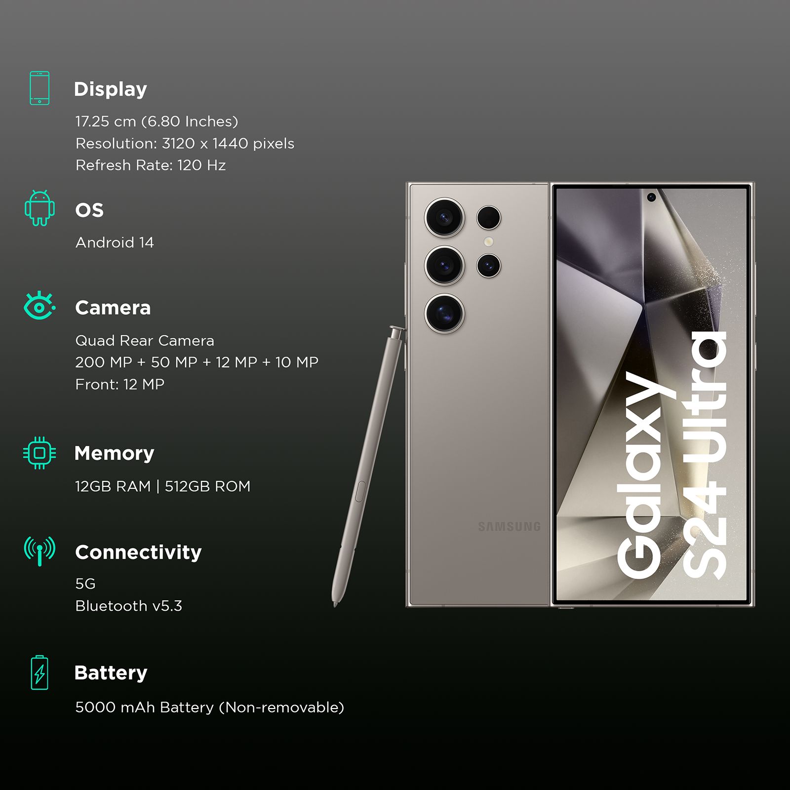 SAMSUNG Galaxy S24 Ultra 5G (12GB RAM, 512GB, Titanium Gray)_3