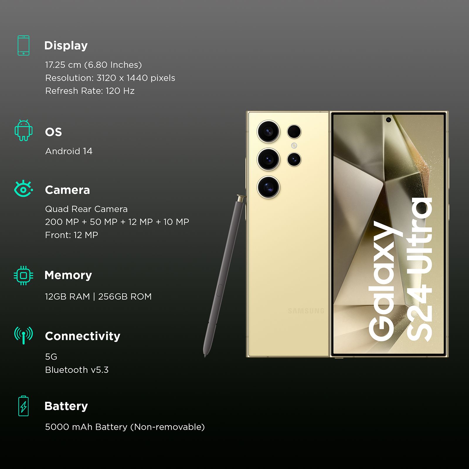 SAMSUNG Galaxy S24 Ultra 5G (12GB RAM, 256GB, Titanium Yellow)_3