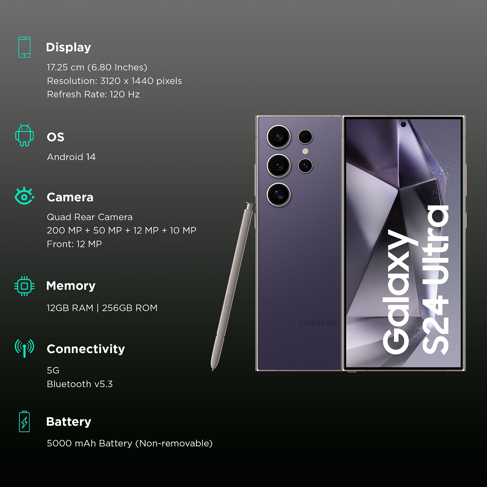 SAMSUNG Galaxy S24 Ultra 5G (12GB RAM, 256GB, Titanium Violet)_3