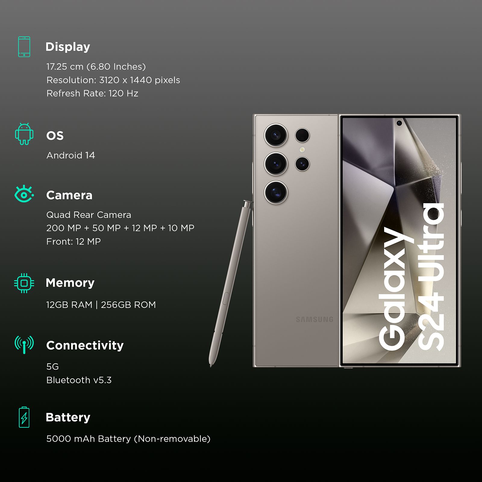 SAMSUNG Galaxy S24 Ultra 5G (12GB RAM, 256GB, Titanium Gray) SAMSUNG Galaxy S24 Ultra 5G (12GB RAM, 256GB, Titanium Gray)_3