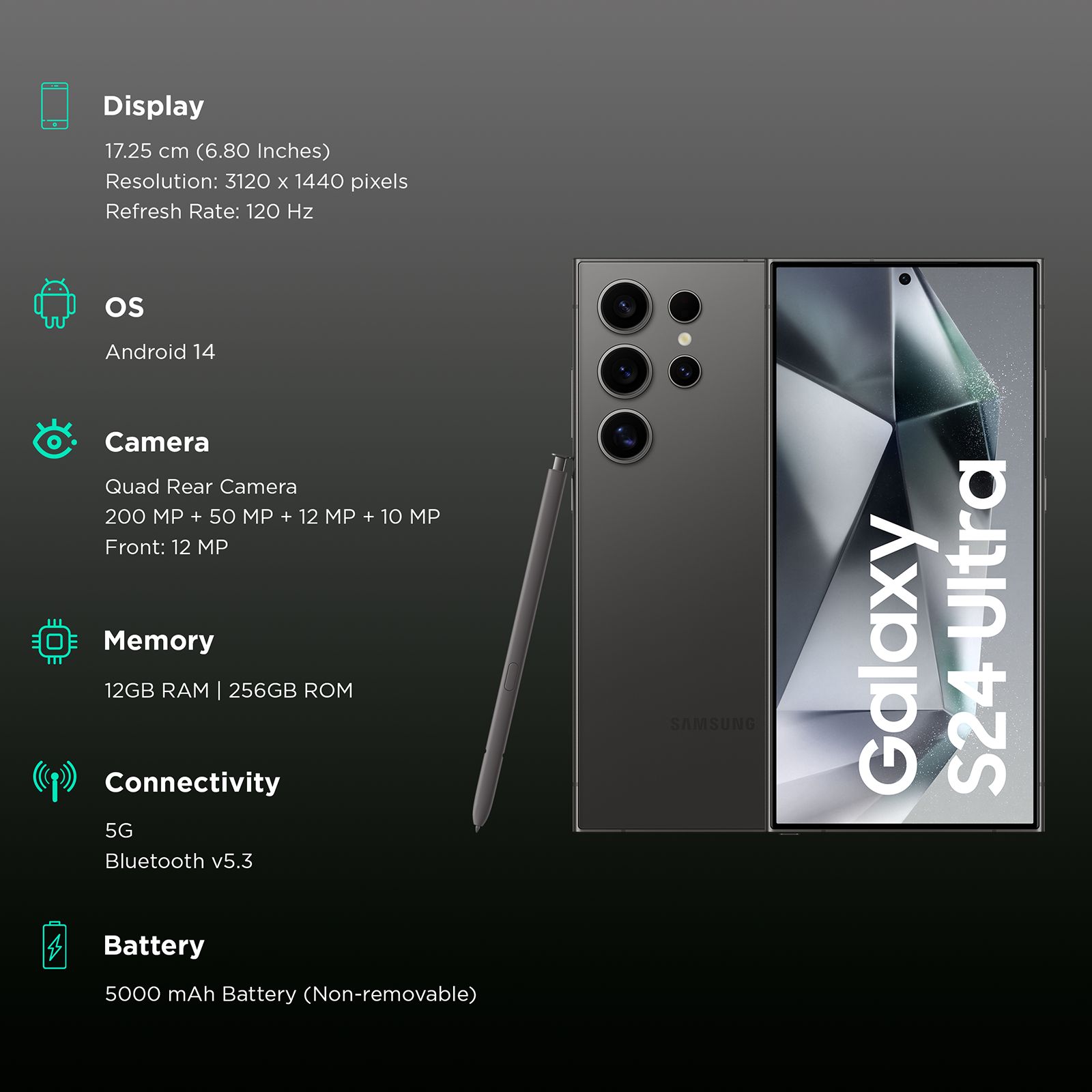 SAMSUNG Galaxy S24 Ultra 5G (12GB RAM, 256GB, Titanium Black)_3