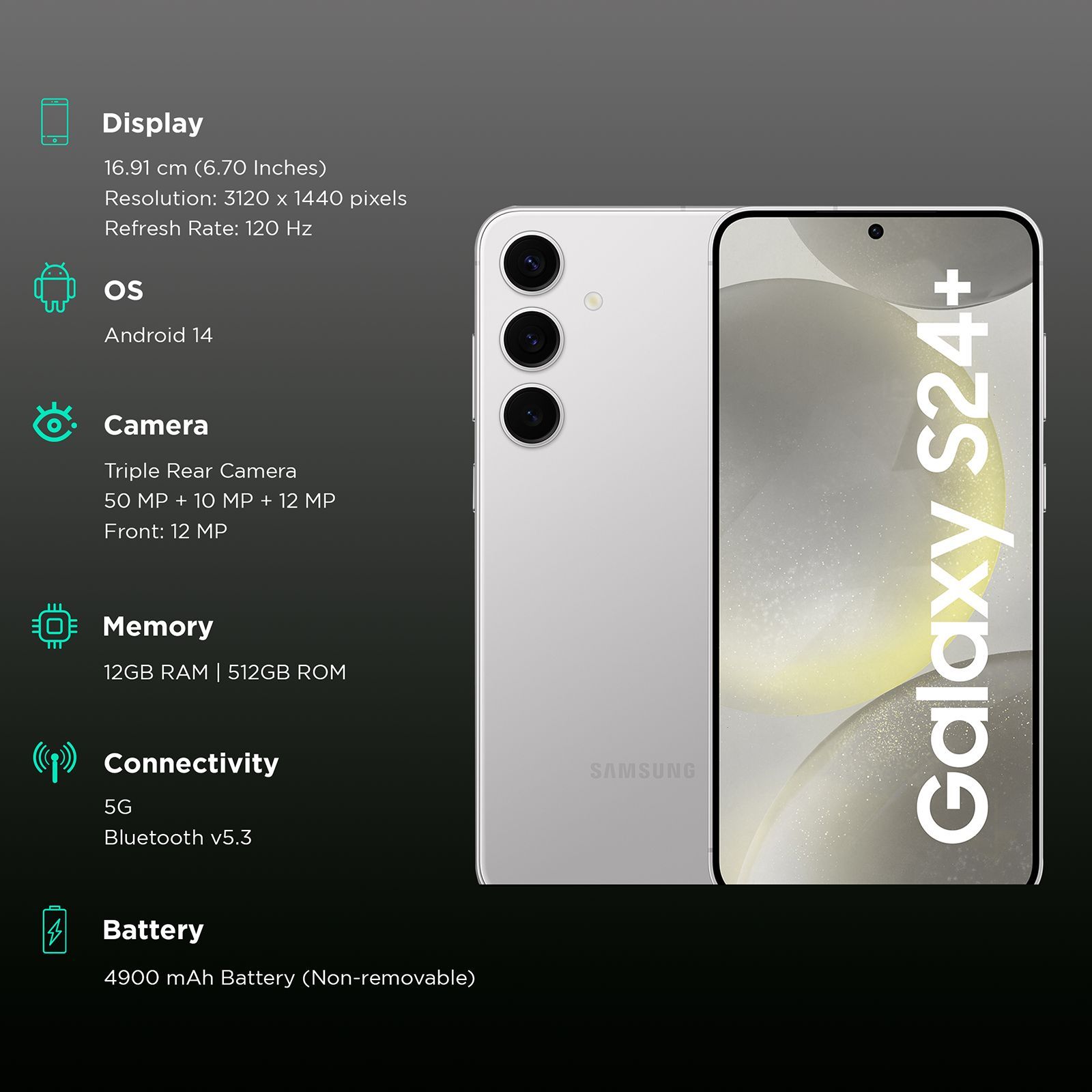 SAMSUNG Galaxy S24 Plus 5G (12GB RAM, 512GB, Marble Gray)_3