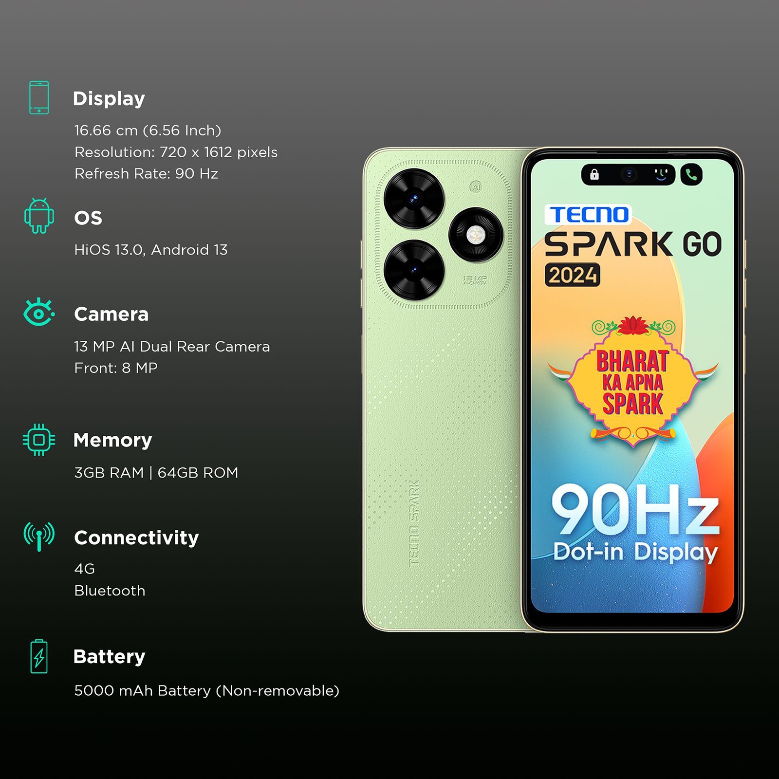 TECNO Spark Go 2024 (3GB RAM, 64GB, Magic Skin Green)_3