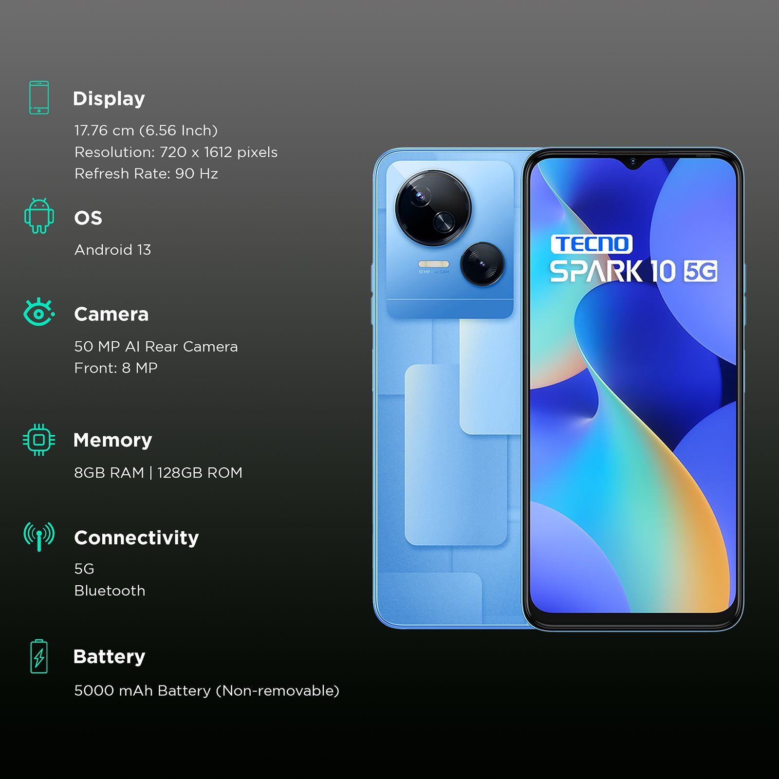 TECNO Spark 10 5G (8GB RAM, 128GB, Meta Blue)_3