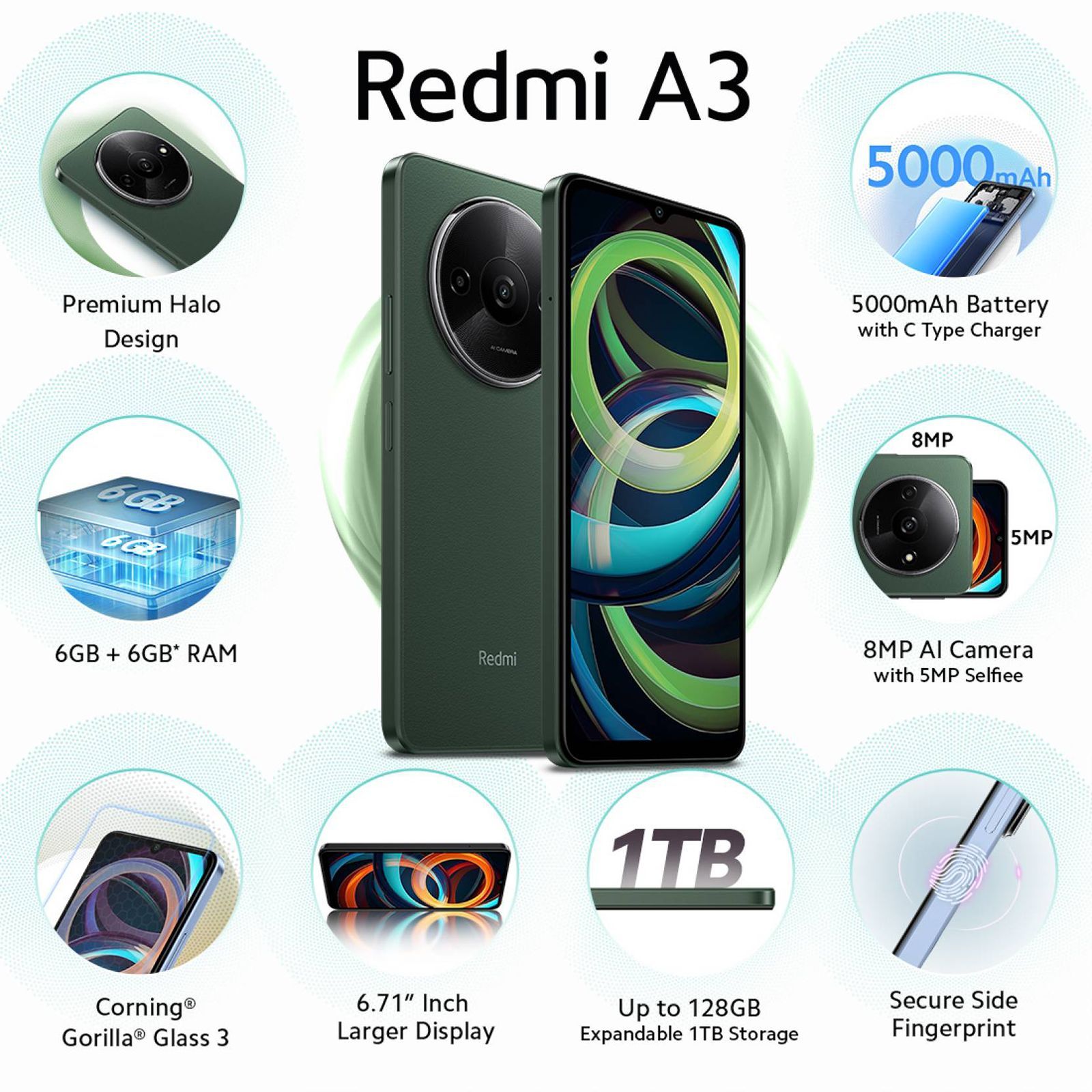 Redmi A3 (3GB RAM, 64GB, Olive Green)_9