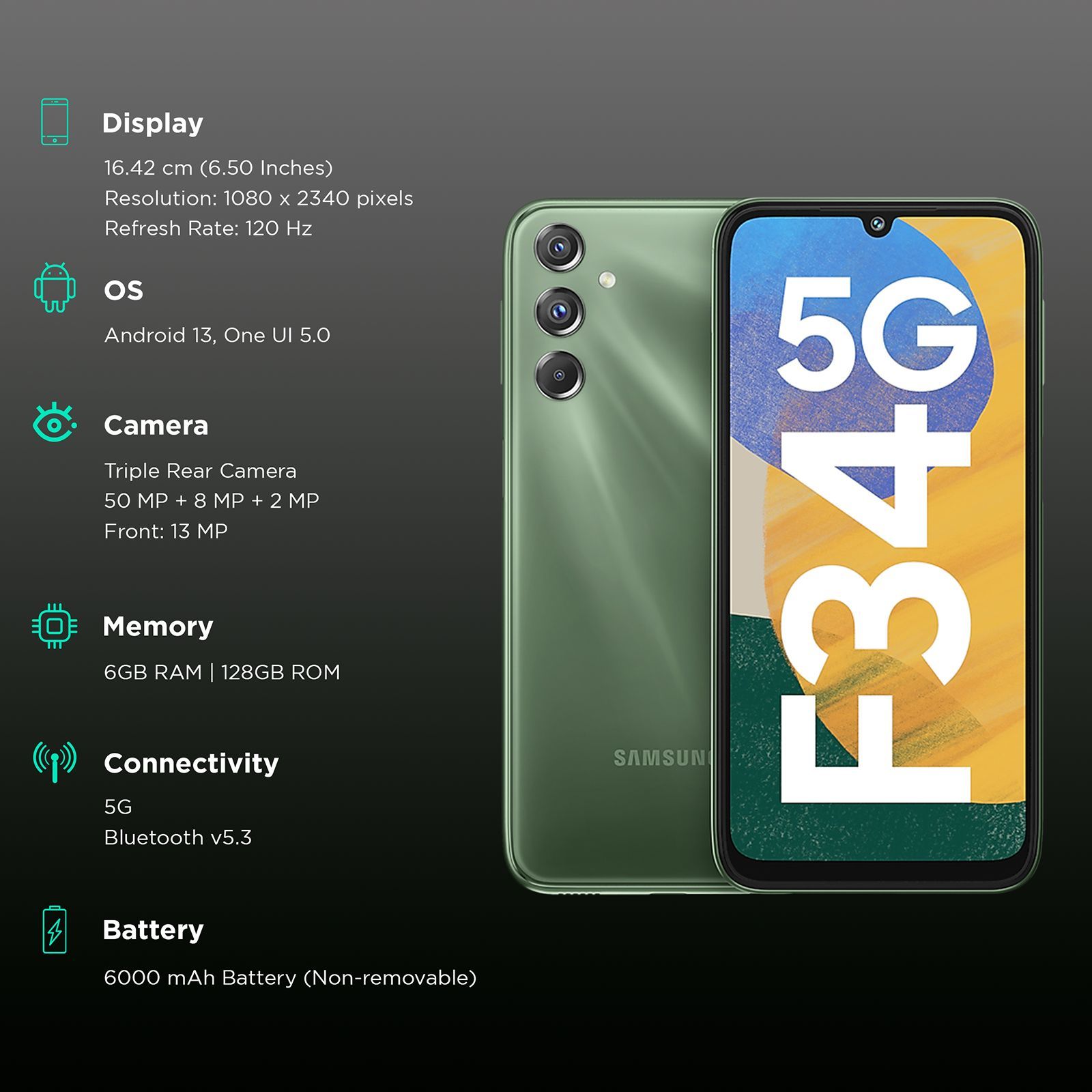 SAMSUNG Galaxy F34 5G (6GB RAM, 128GB, Mystic Green) SAMSUNG Galaxy F34 5G (6GB RAM, 128GB, Mystic Green)_3