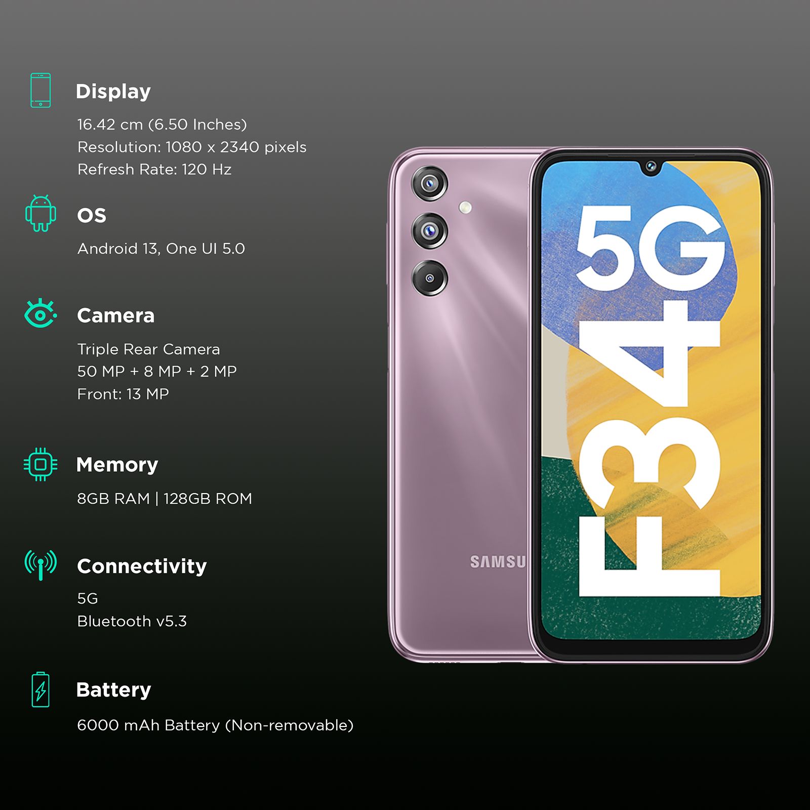 SAMSUNG Galaxy F34 5G (8GB RAM, 128GB, Orchid Violet) SAMSUNG Galaxy F34 5G (8GB RAM, 128GB, Orchid Violet)_3