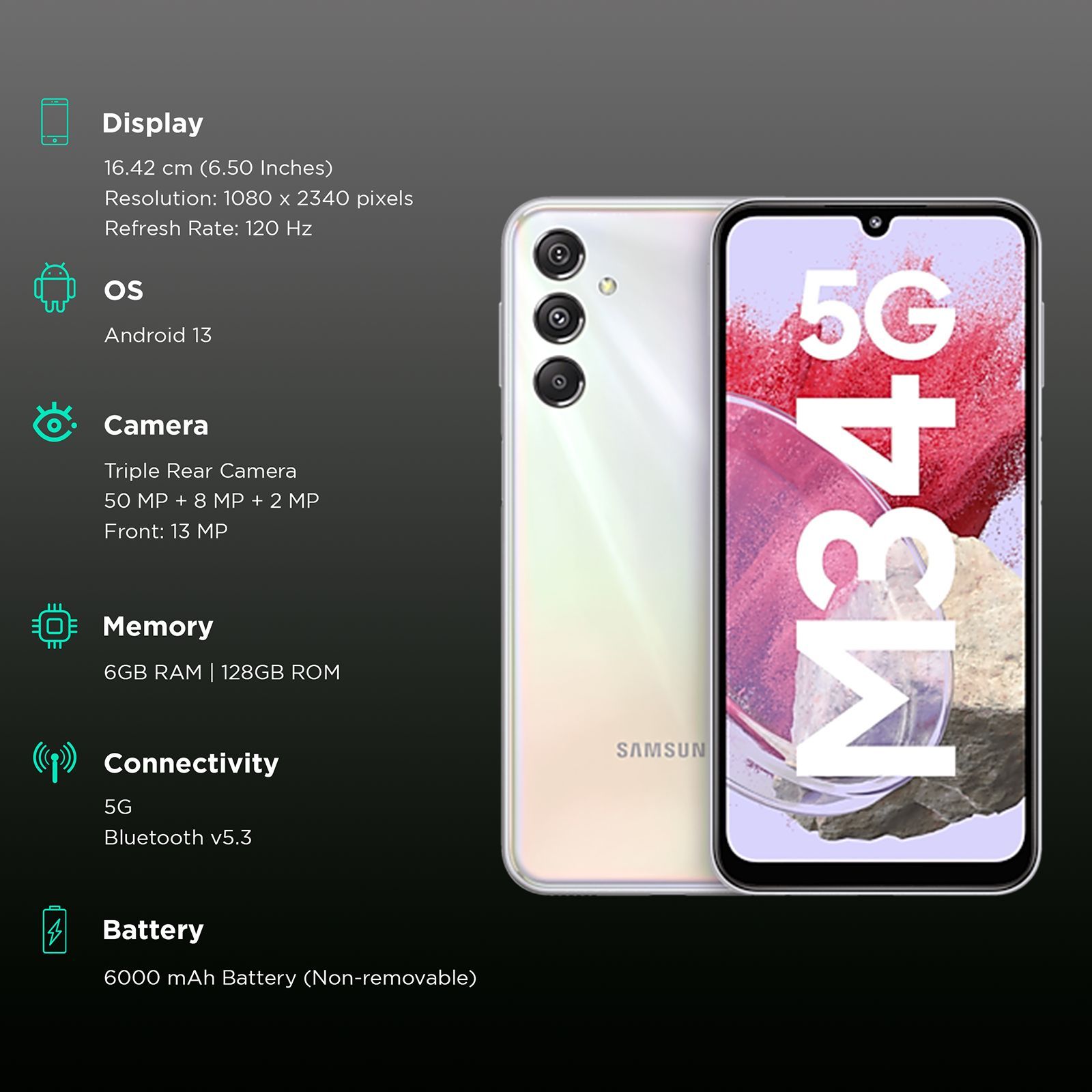 SAMSUNG Galaxy M34 5G (6GB RAM, 128GB, Prism Silver)_3