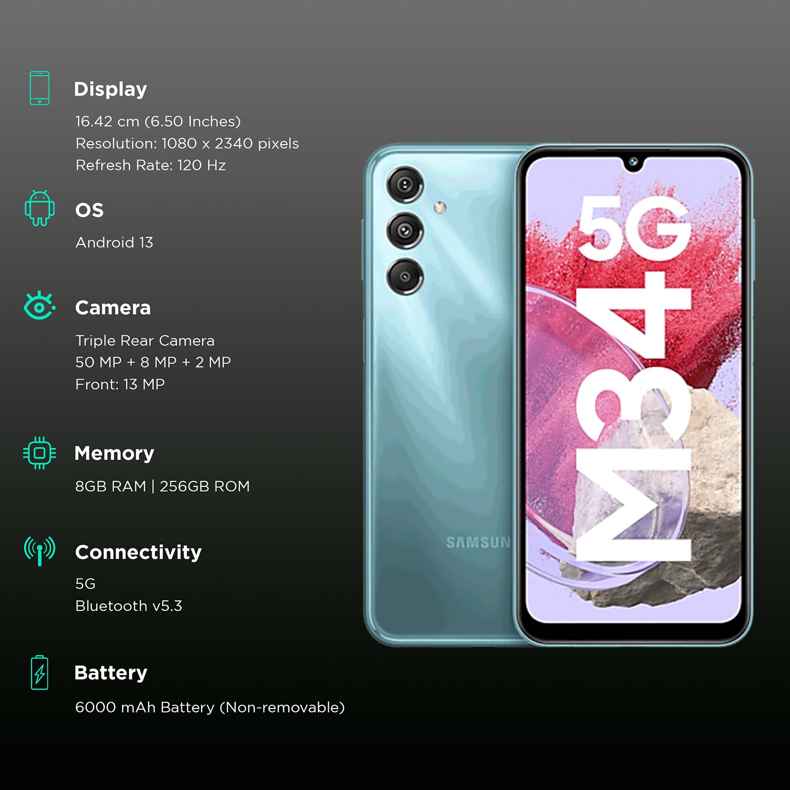 SAMSUNG Galaxy M34 5G (8GB RAM, 256GB, Waterfall Blue)_3