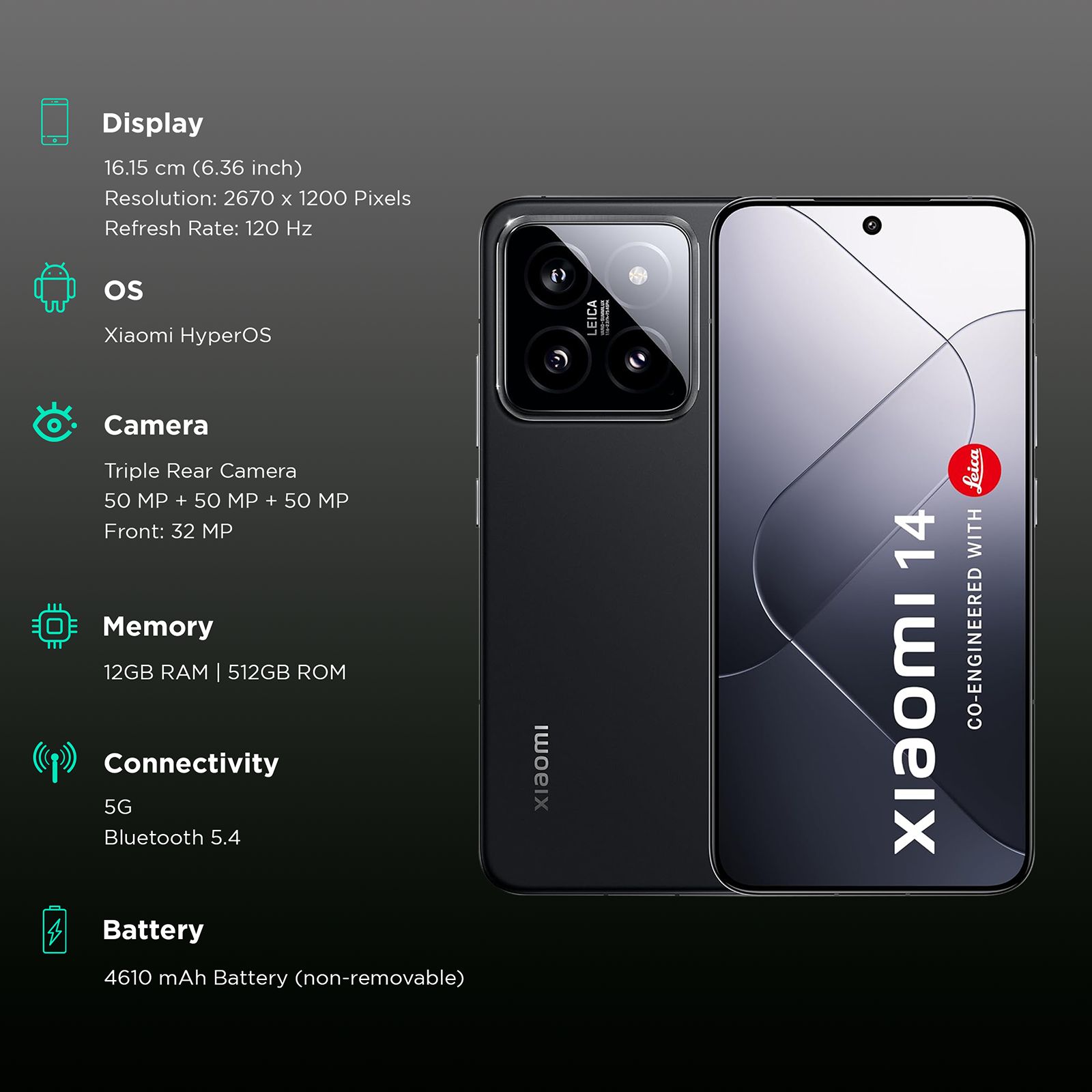 Xiaomi 14 5G (12GB RAM, 512GB, Matte Black) Xiaomi 14 5G (12GB RAM, 512GB, Matte Black)_3