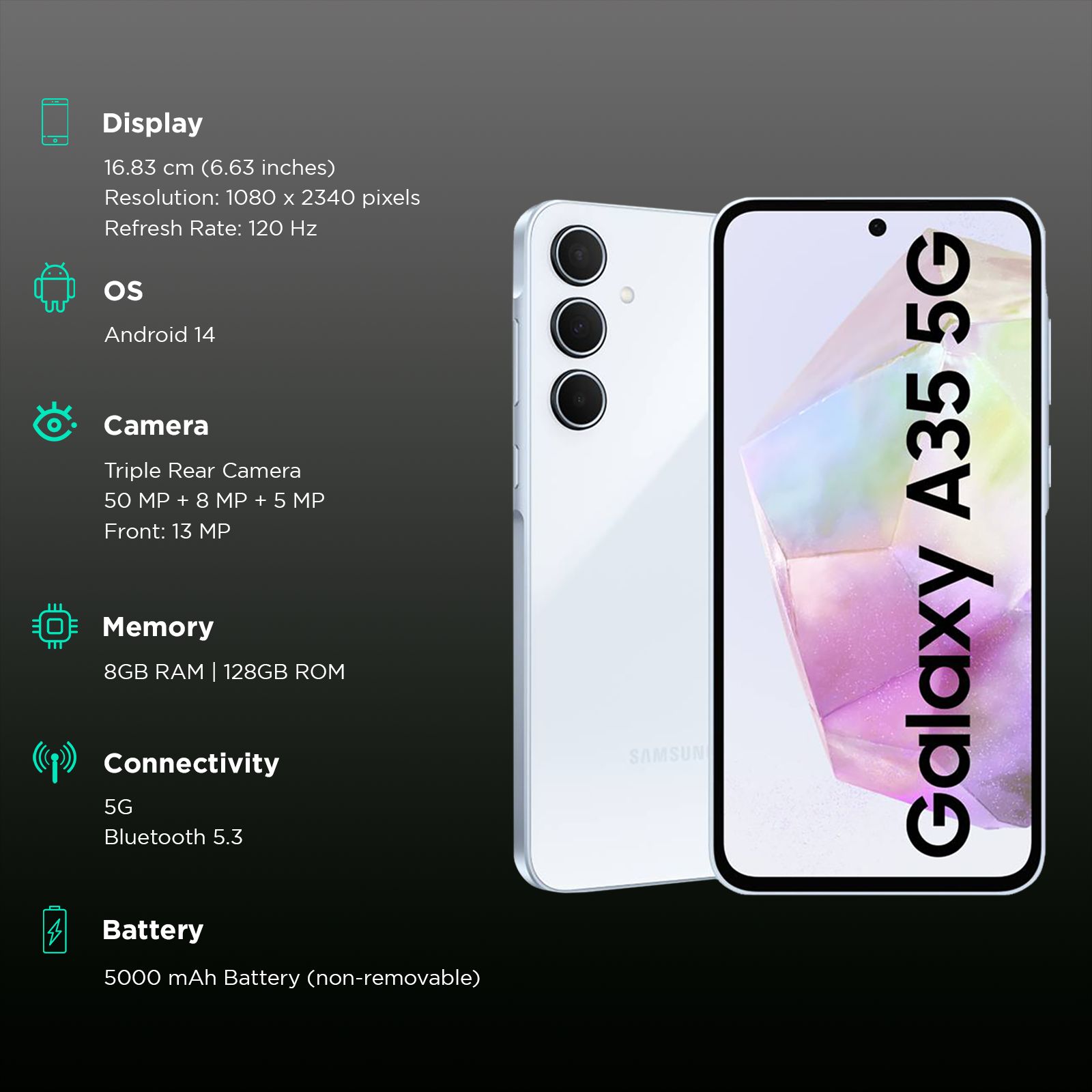 SAMSUNG Galaxy A35 5G (8GB RAM, 128GB, Awesome Iceblue)_3