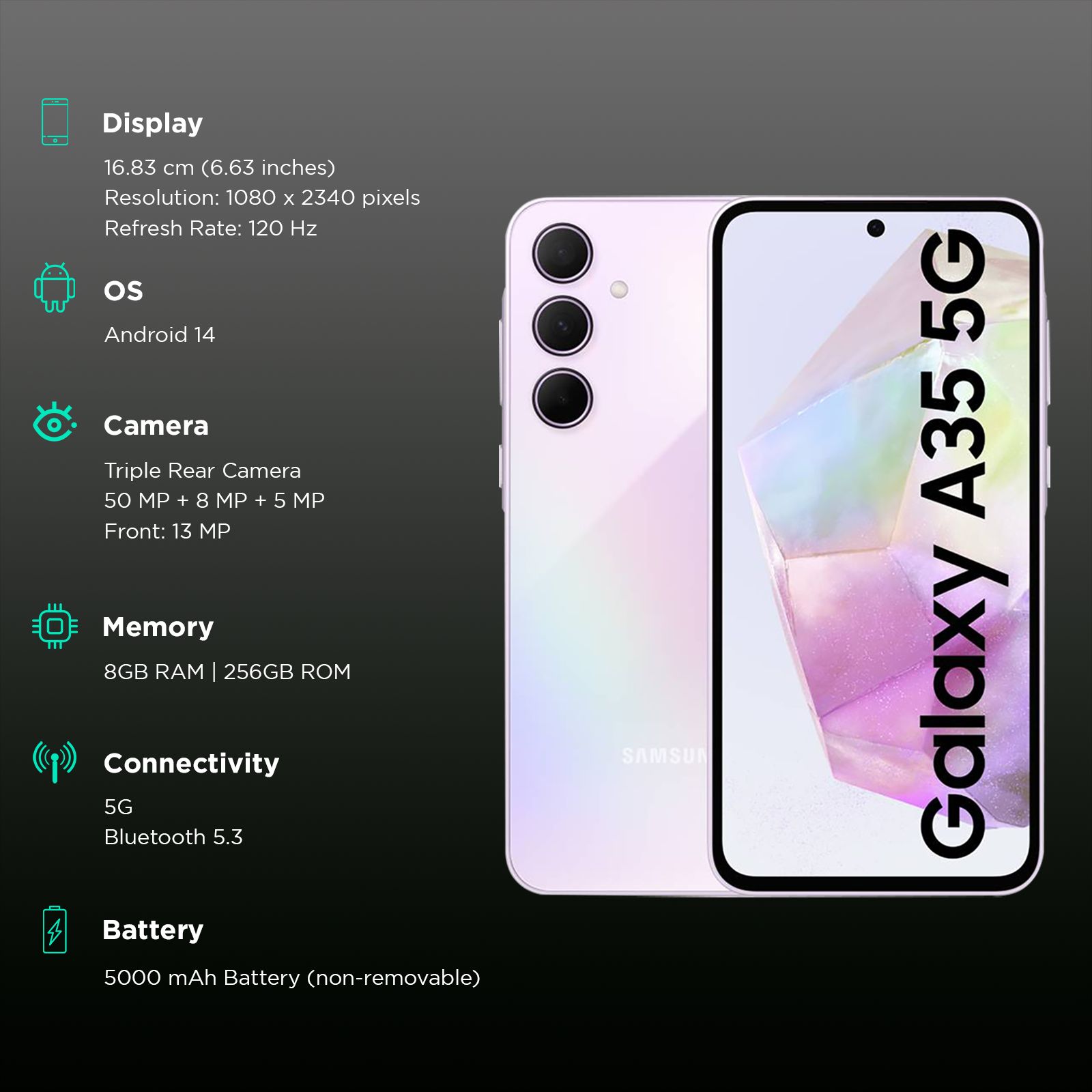 SAMSUNG Galaxy A35 5G (8GB RAM, 256GB, Awesome Lilac) SAMSUNG Galaxy A35 5G (8GB RAM, 256GB, Awesome Lilac)_3