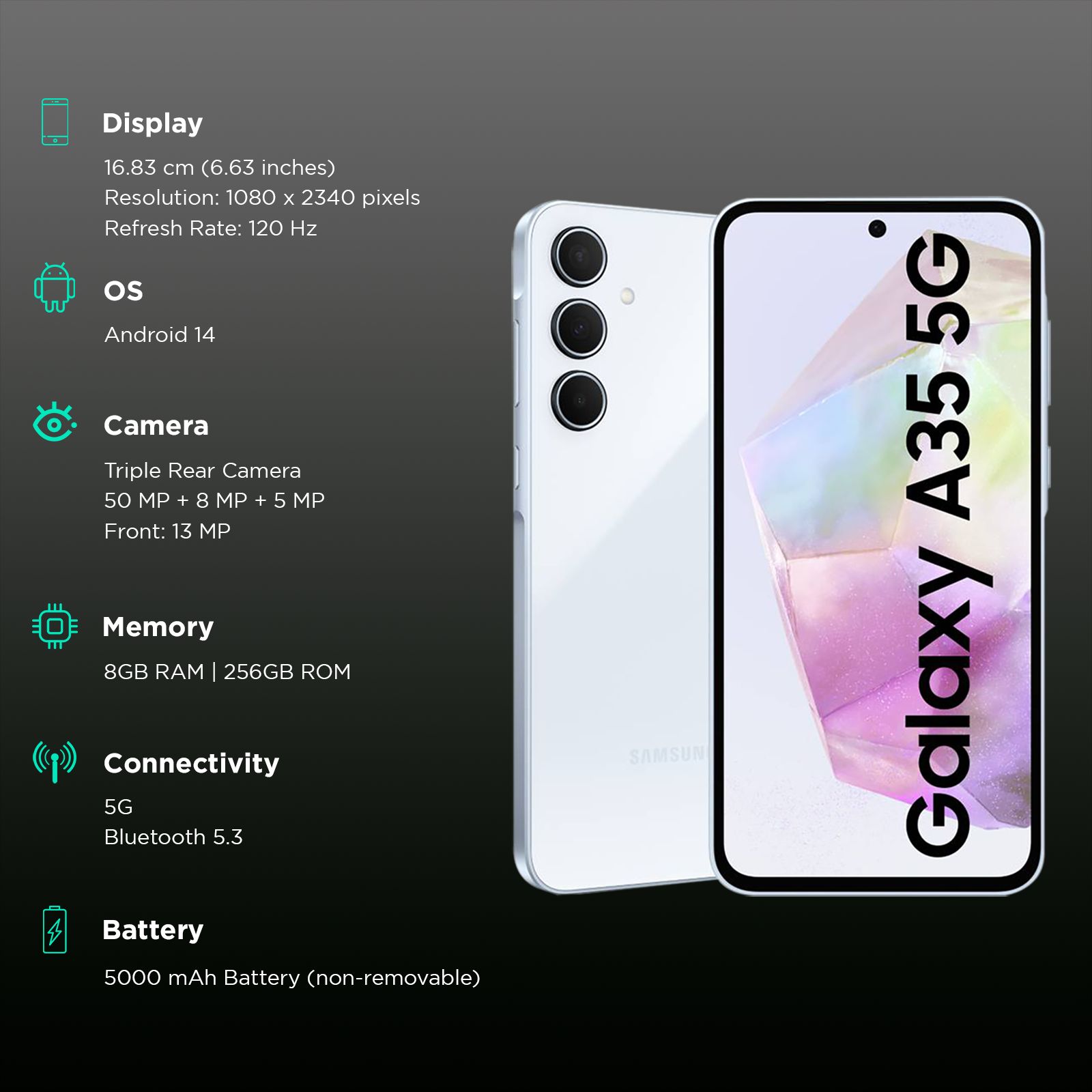 SAMSUNG Galaxy A35 5G (8GB RAM, 256GB, Awesome Iceblue)_3