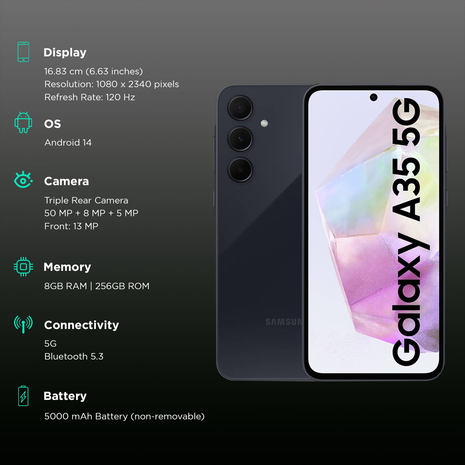 SAMSUNG Galaxy A35 5G (8GB RAM, 256GB, Awesome Navy)_3