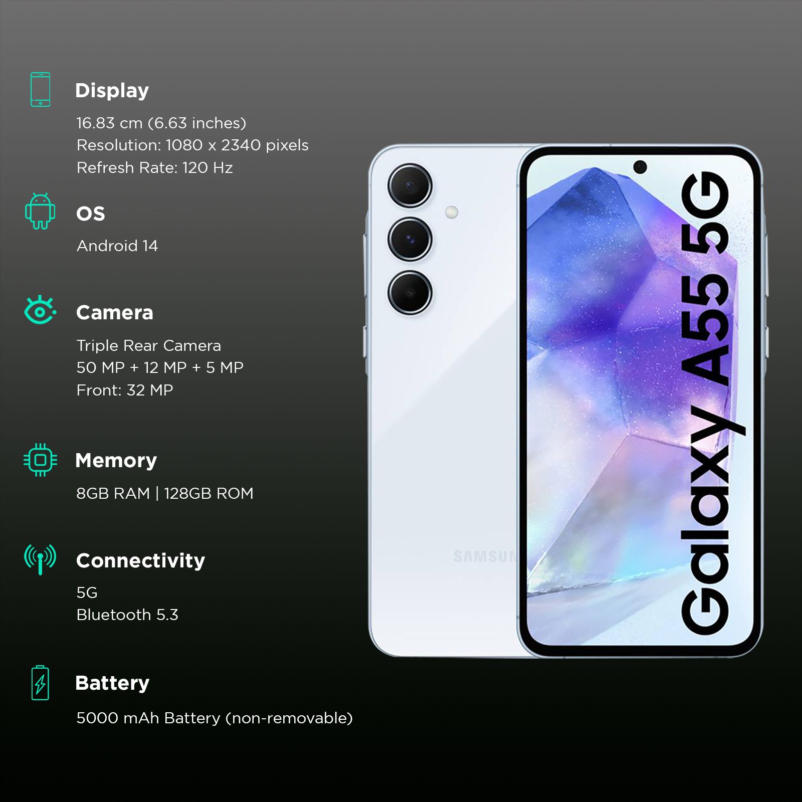 SAMSUNG Galaxy A55 5G (8GB RAM, 128GB, Awesome Iceblue) SAMSUNG Galaxy A55 5G (8GB RAM, 128GB, Awesome Iceblue)_3