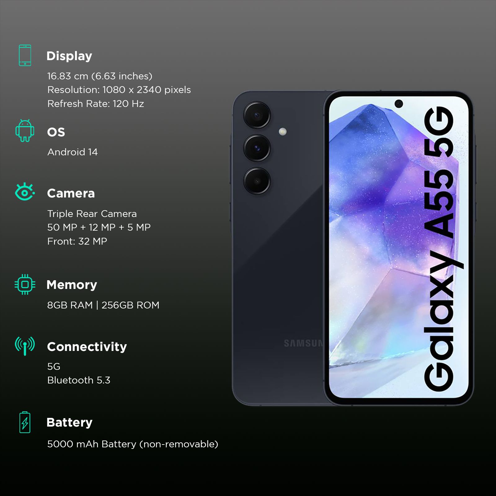 SAMSUNG Galaxy A55 5G (8GB RAM, 256GB, Awesome Navy) SAMSUNG Galaxy A55 5G (8GB RAM, 256GB, Awesome Navy)_3