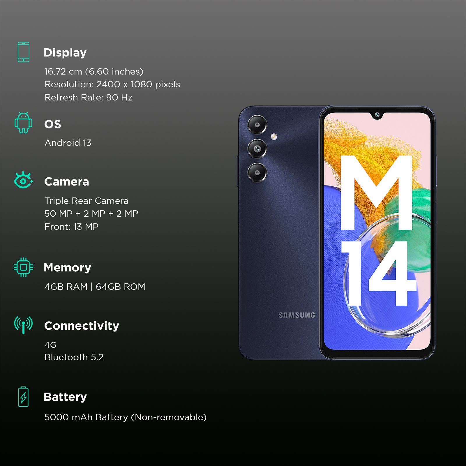 SAMSUNG Galaxy M14 (4GB RAM, 64GB, Sapphire Blue)_3