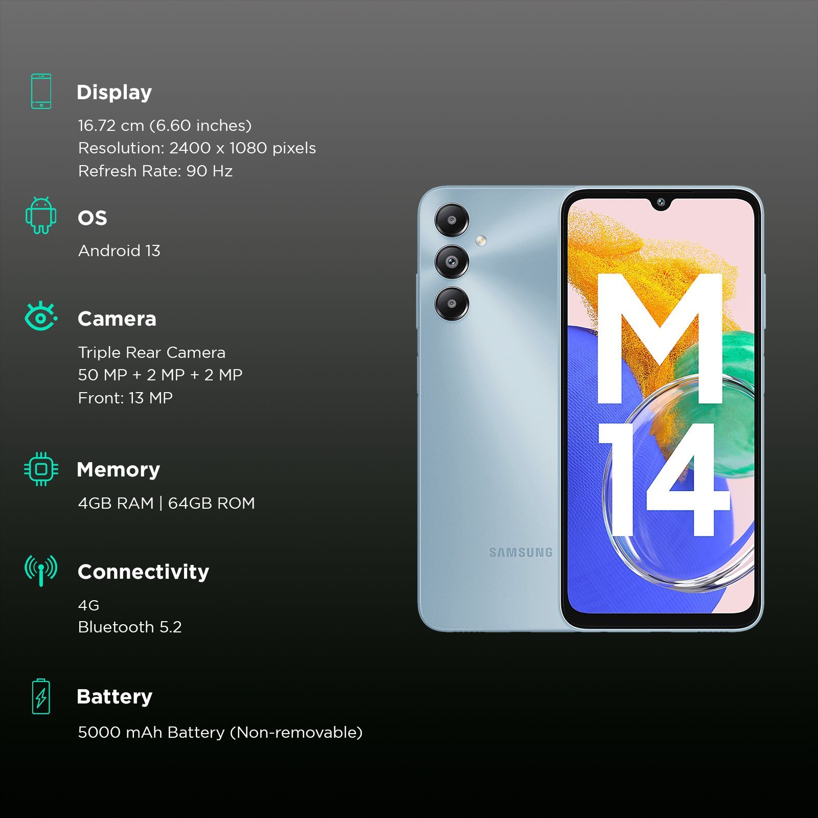 SAMSUNG Galaxy M14 (4GB RAM, 64GB, Arctic Blue)_3
