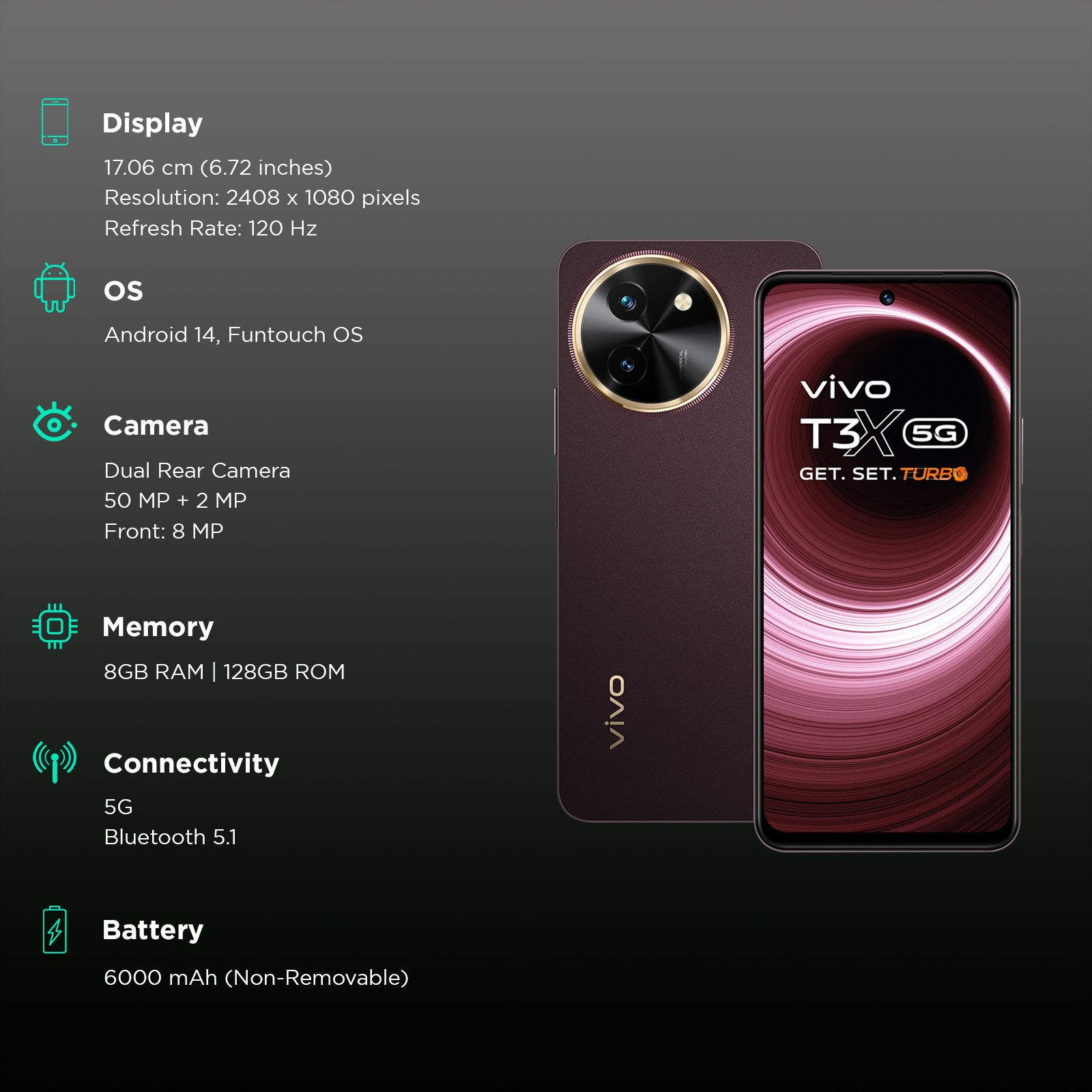 vivo T3x 5G (8GB RAM, 128GB, Crimson Bliss)_3