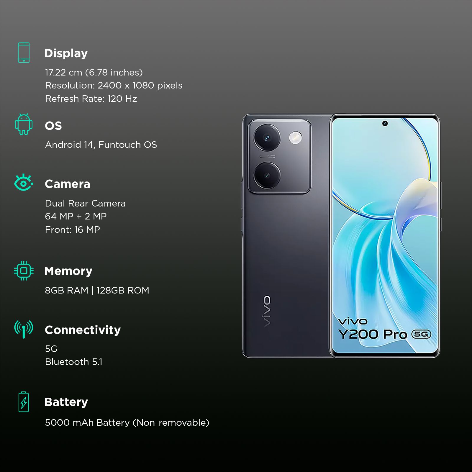 vivo Y200 Pro 5G (8GB RAM, 128GB, Silk Black)_3