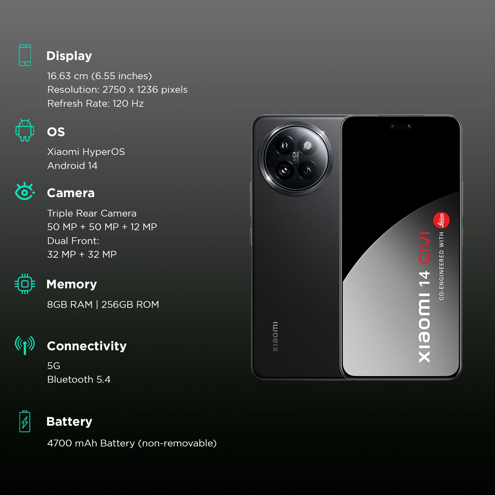 Xiaomi 14 CIVI 5G (8GB RAM, 256GB, Shadow Black) Xiaomi 14 CIVI 5G (8GB RAM, 256GB, Shadow Black)_3