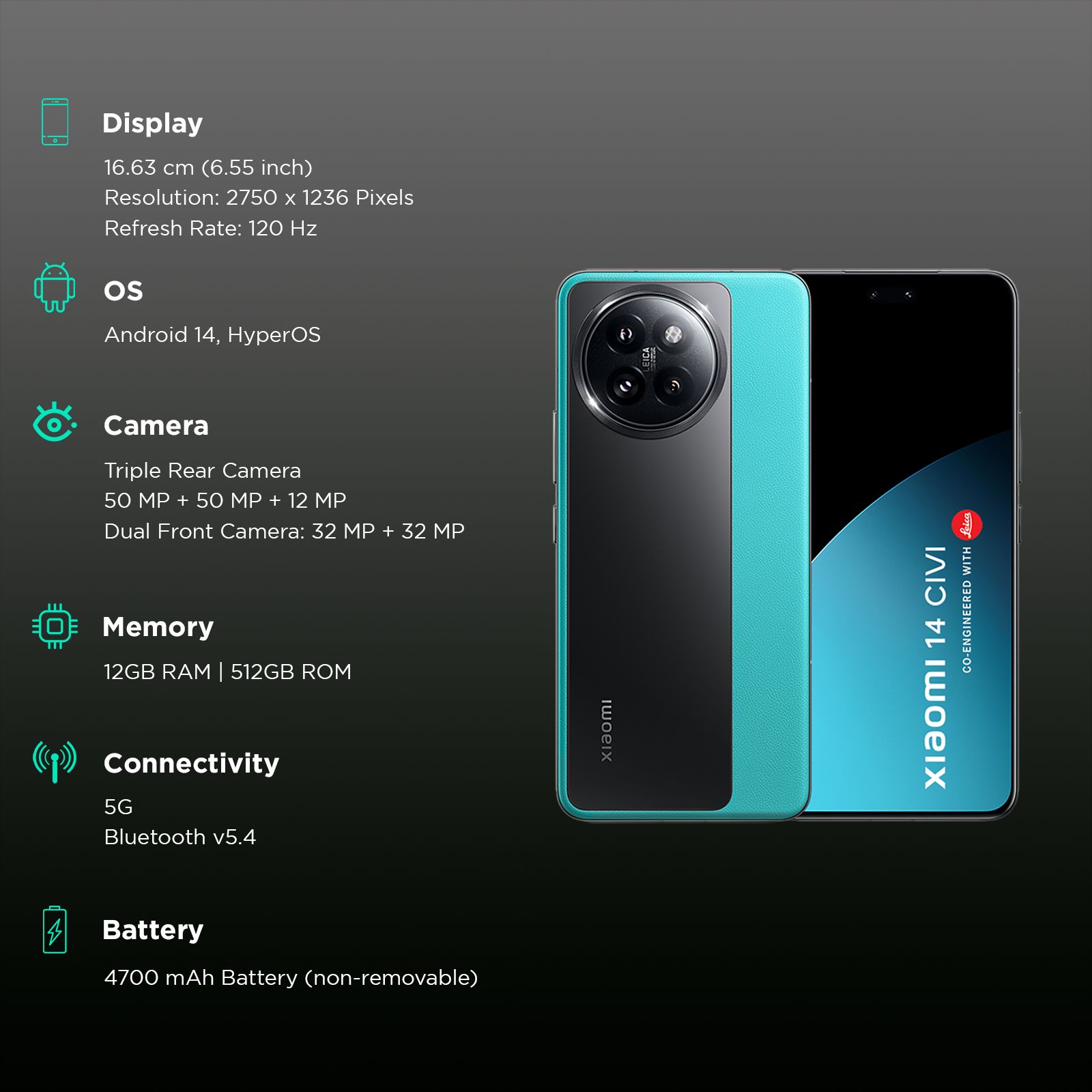 Xiaomi 14 CIVI 5G (12GB RAM, 512GB, Aqua Blue) Xiaomi 14 CIVI 5G (12GB RAM, 512GB, Aqua Blue)_3