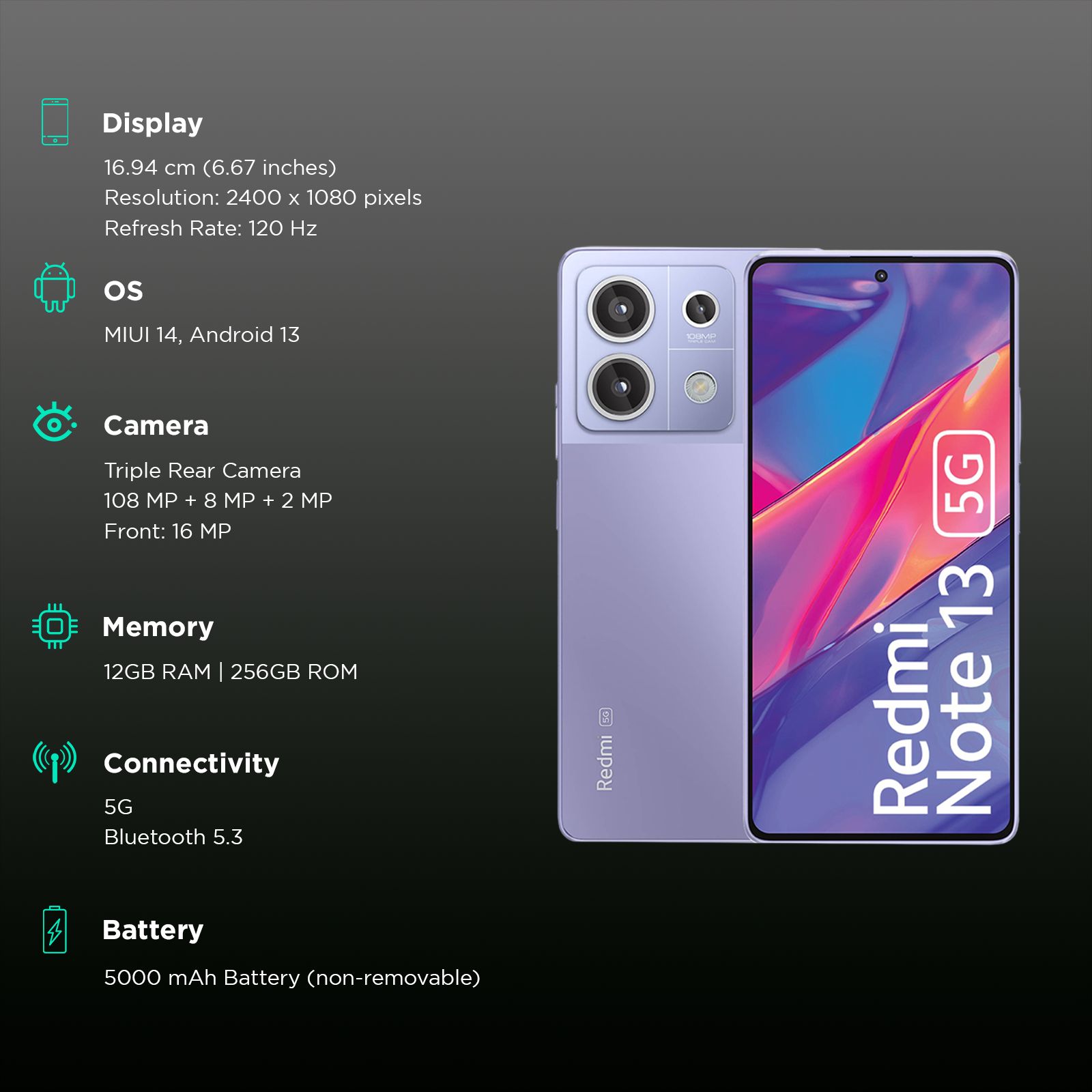 Redmi Note 13 5G (12GB RAM, 256GB, Chromatic Purple)_3