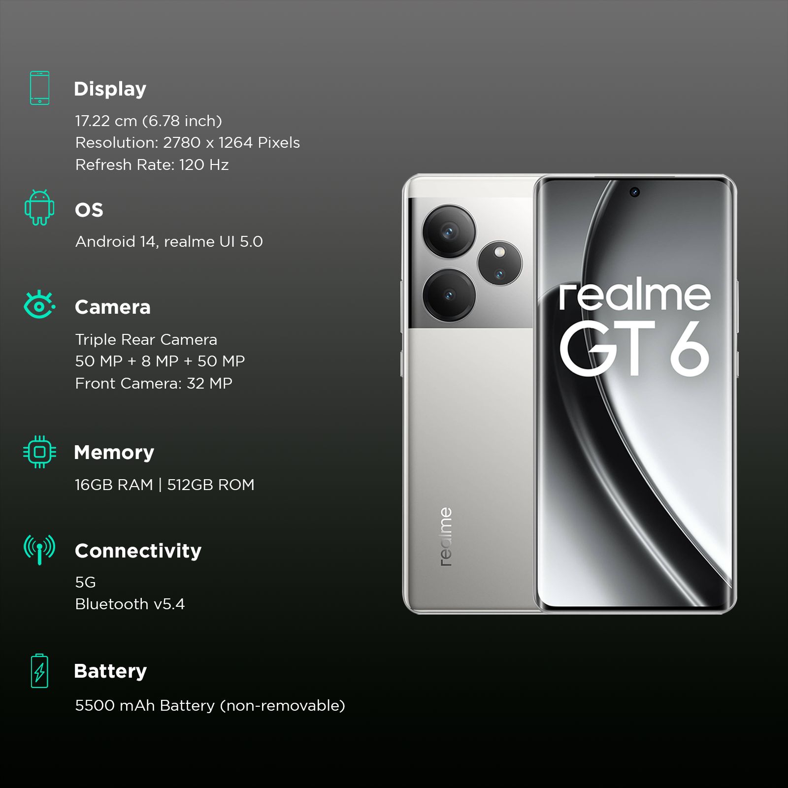 realme GT 6 5G (16GB RAM, 512GB, Fluid Silver) realme GT 6 5G (16GB RAM, 512GB, Fluid Silver)_3