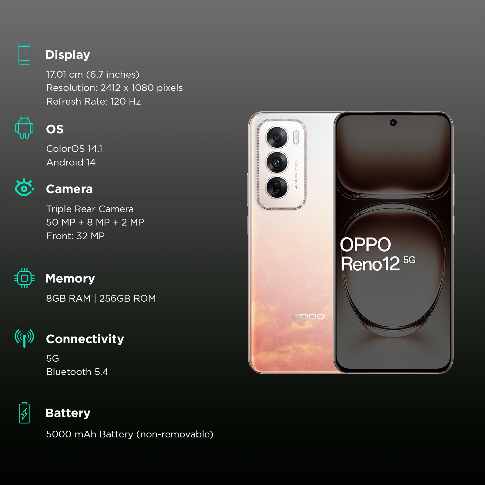 oppo Reno 12 5G (8GB RAM, 256GB, Sunset Pink)_3