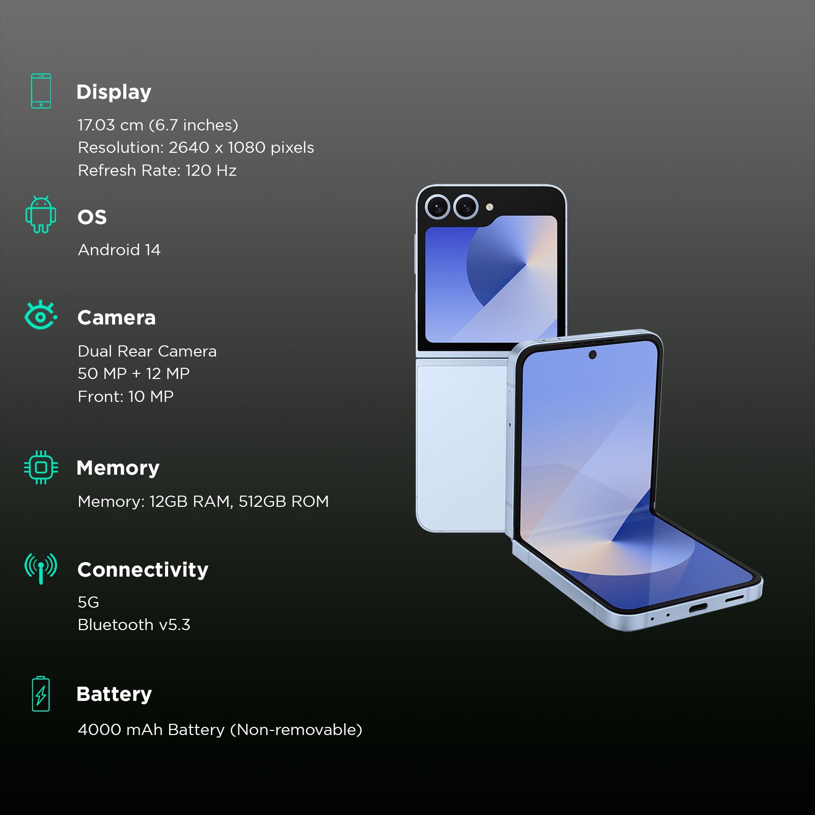 SAMSUNG Galaxy Z Flip6 5G (12GB RAM, 512GB, Blue) SAMSUNG Galaxy Z Flip6 5G (12GB RAM, 512GB, Blue)_3