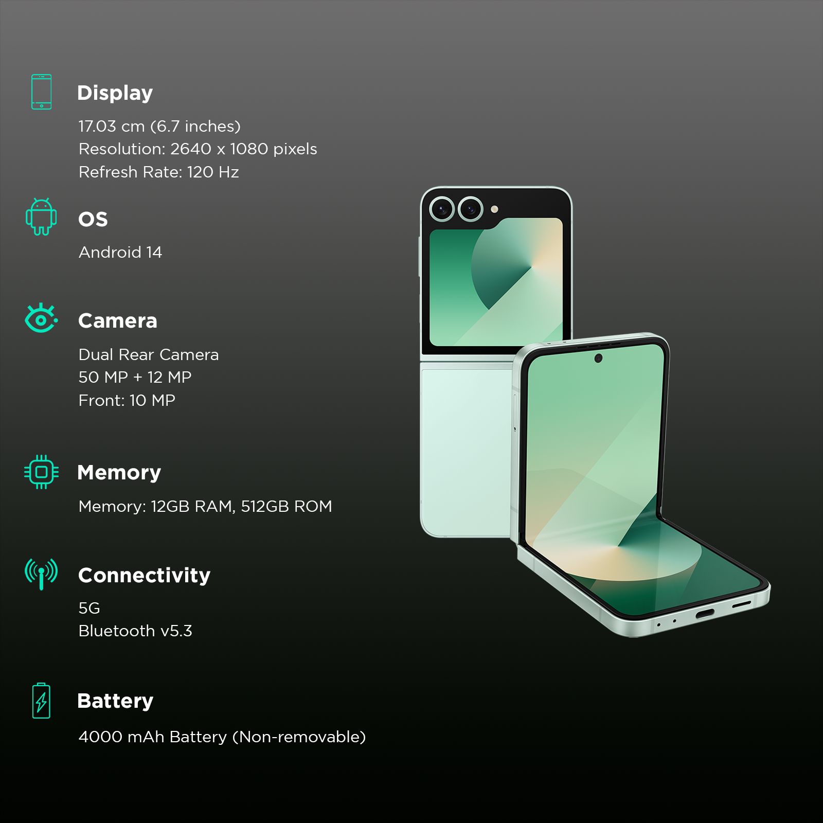 SAMSUNG Galaxy Z Flip6 5G (12GB RAM, 512GB, Mint)_3