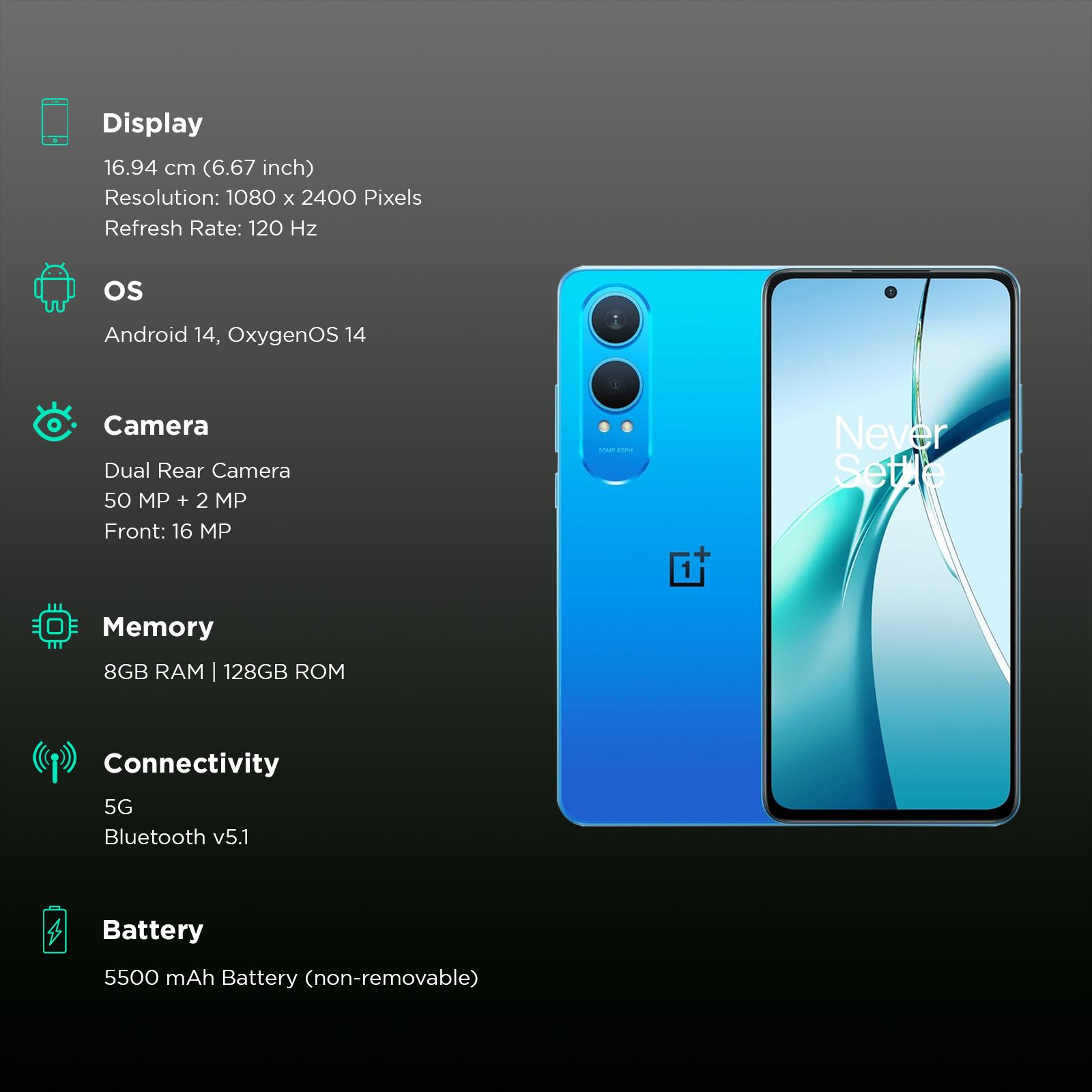 OnePlus Nord CE4 Lite 5G (8GB RAM, 128GB, Mega Blue) OnePlus Nord CE4 Lite 5G (8GB RAM, 128GB, Mega Blue)_3