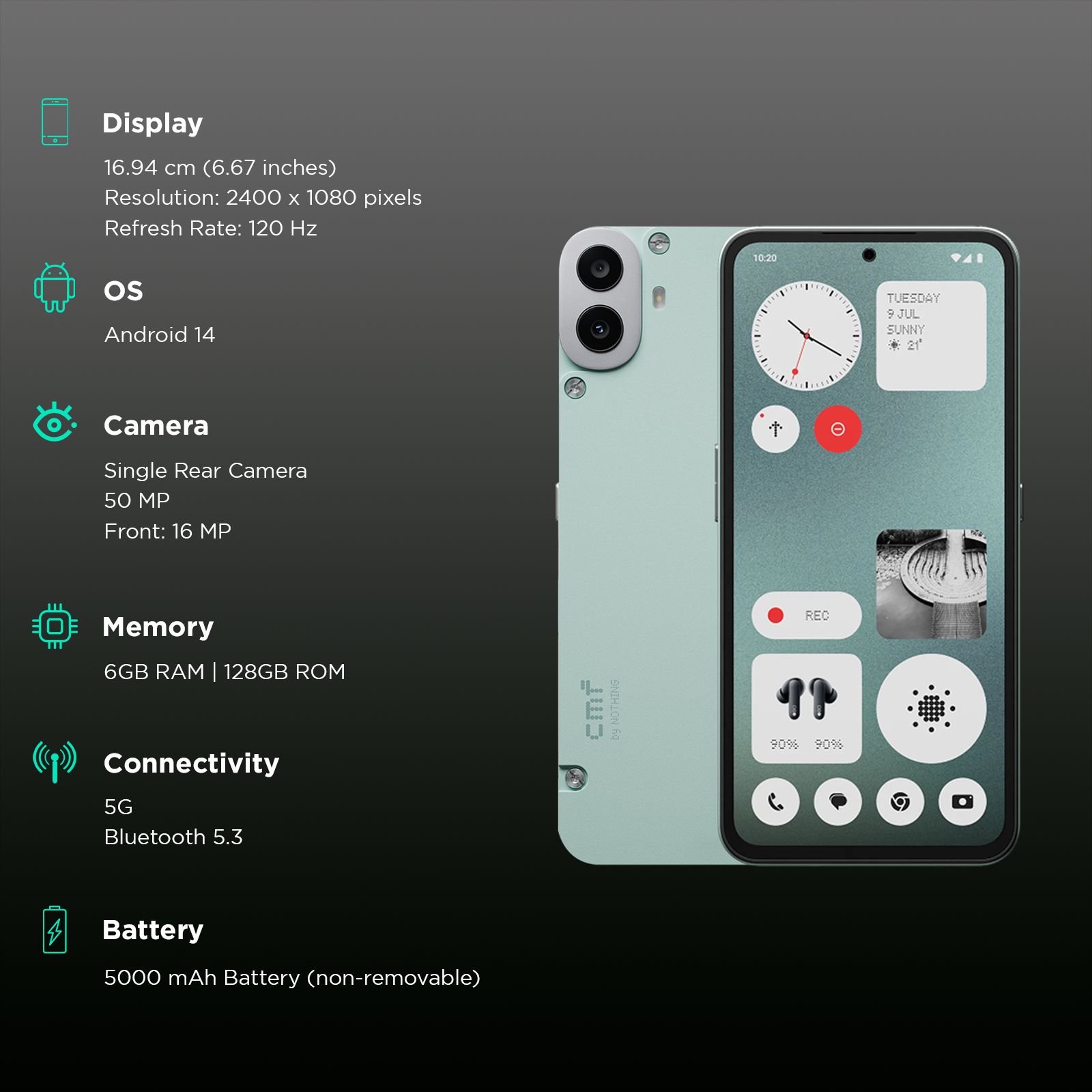 Nothing CMF Phone 1 5G (6GB RAM, 128GB, Light Green)_3