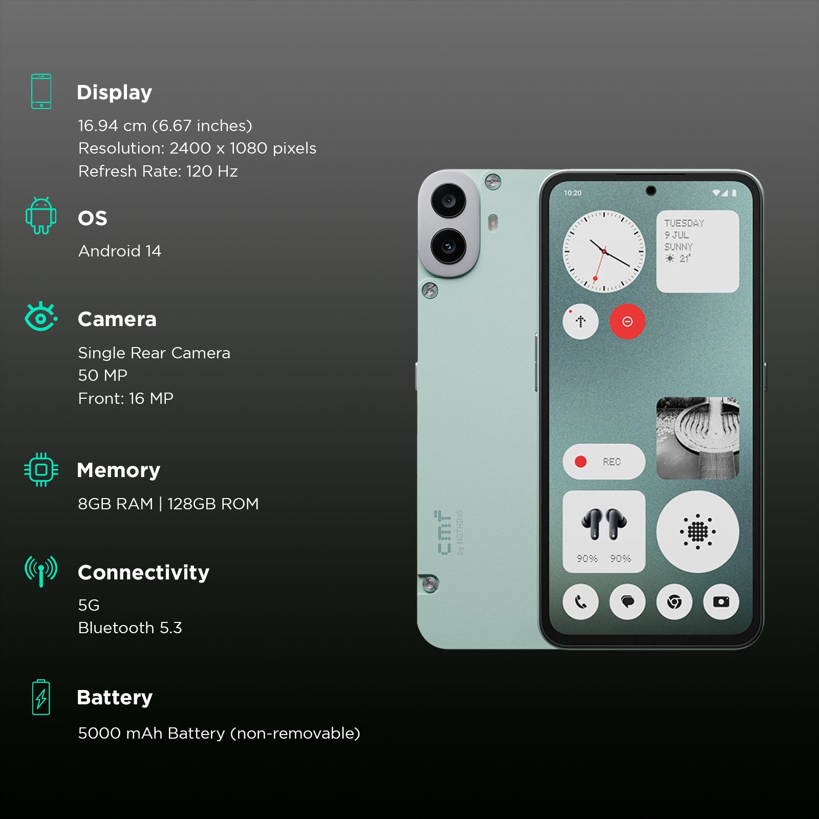 Nothing CMF Phone 1 5G (8GB RAM, 128GB, Light Green)_3